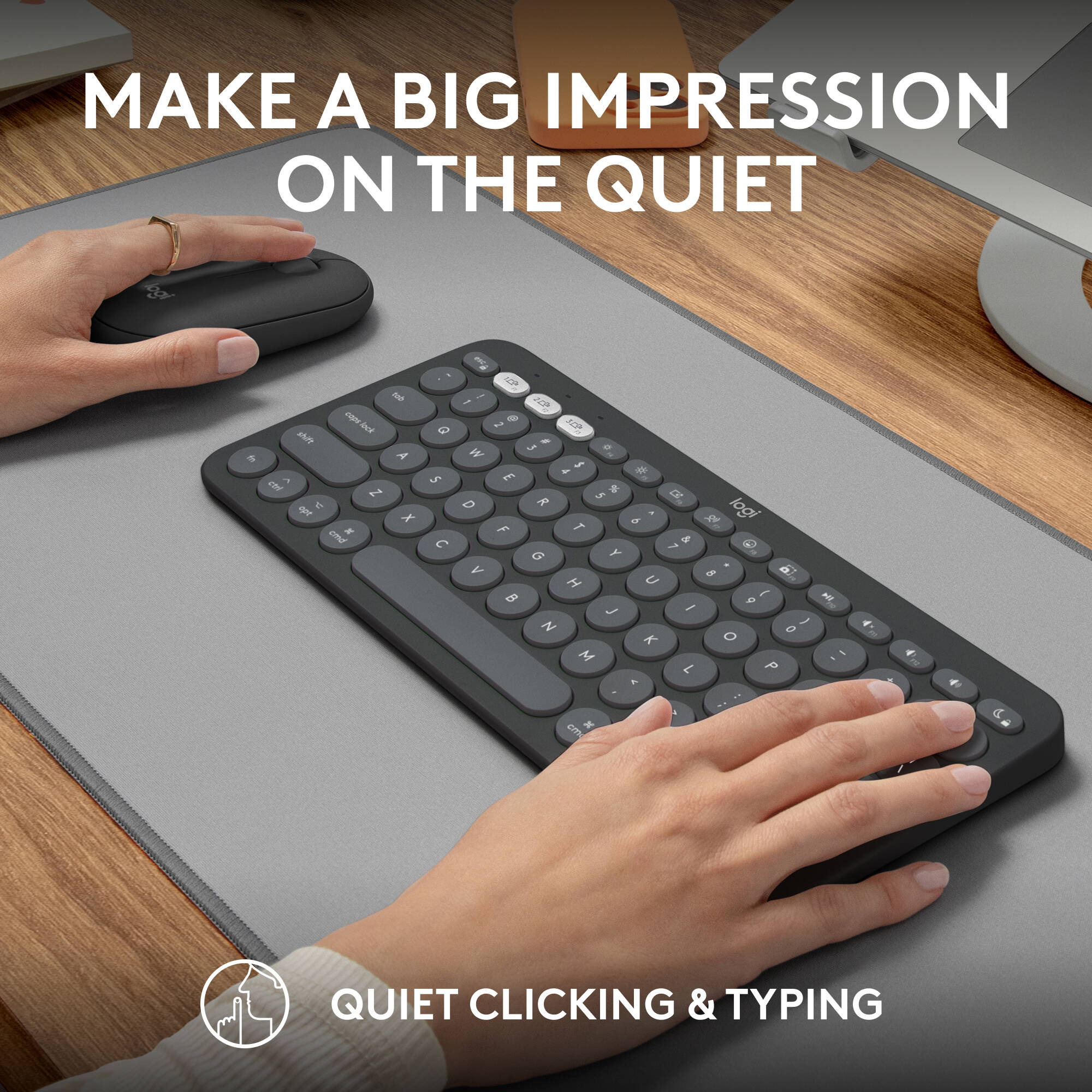 Logitech Pebble 2 combo for Mac in Tonal Graphite with compact Bluetooth keyboard and mouse — view 8