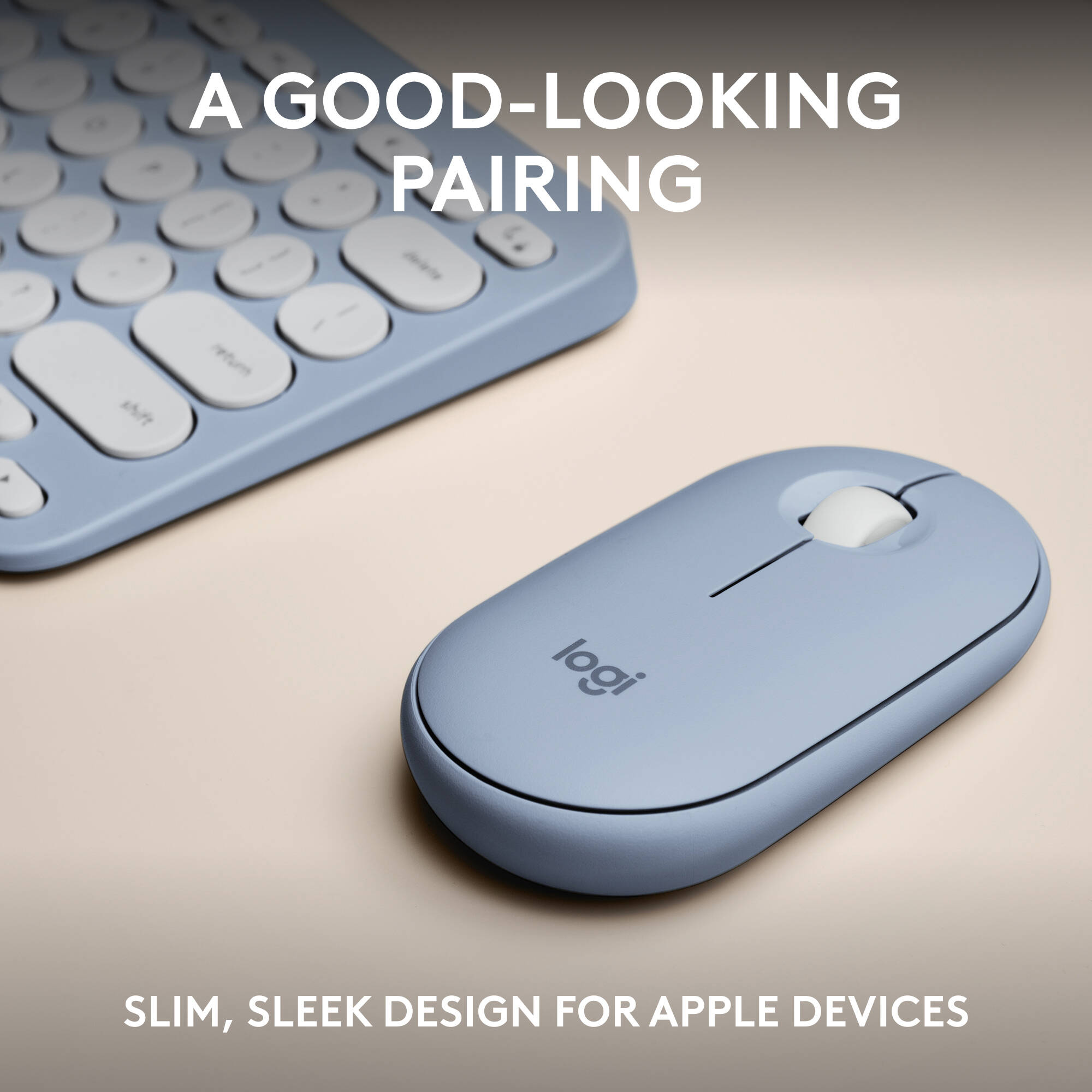 Logitech Pebble 2 Combo for Mac in blue with compact wireless keyboard and mouse — view 2