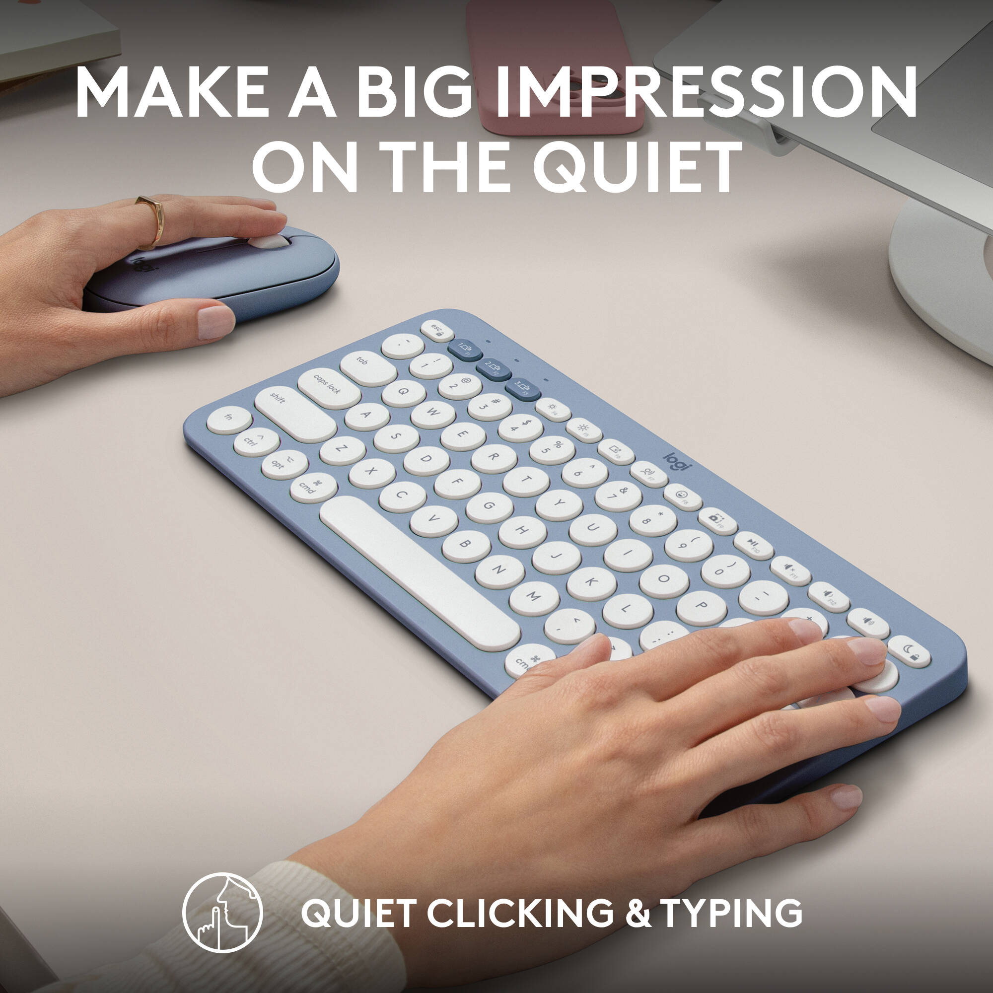 Logitech Pebble 2 Combo for Mac in blue with compact wireless keyboard and mouse — view 8
