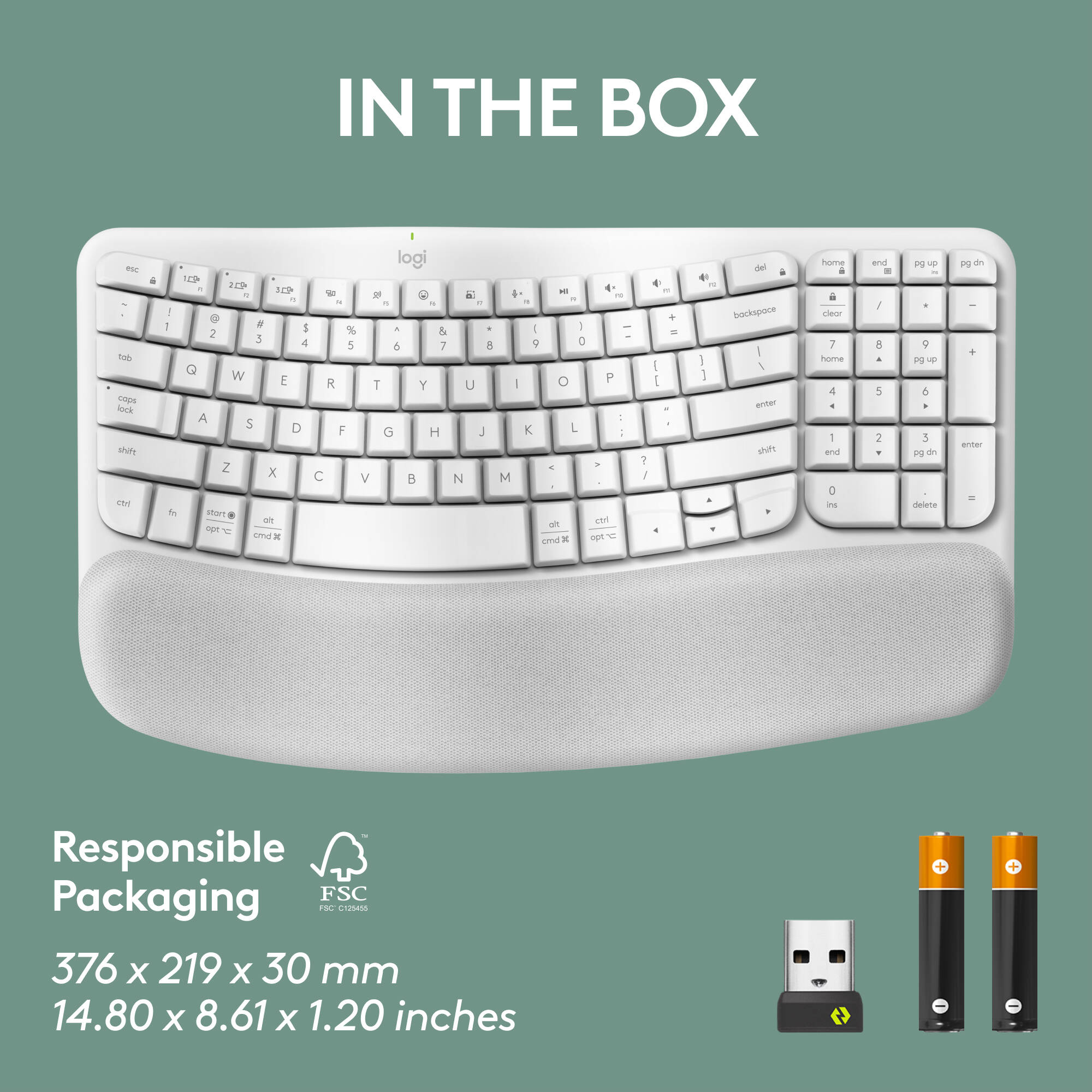 Logitech Wireless Wave Keys ergonomic wireless keyboard in Off White — view 10