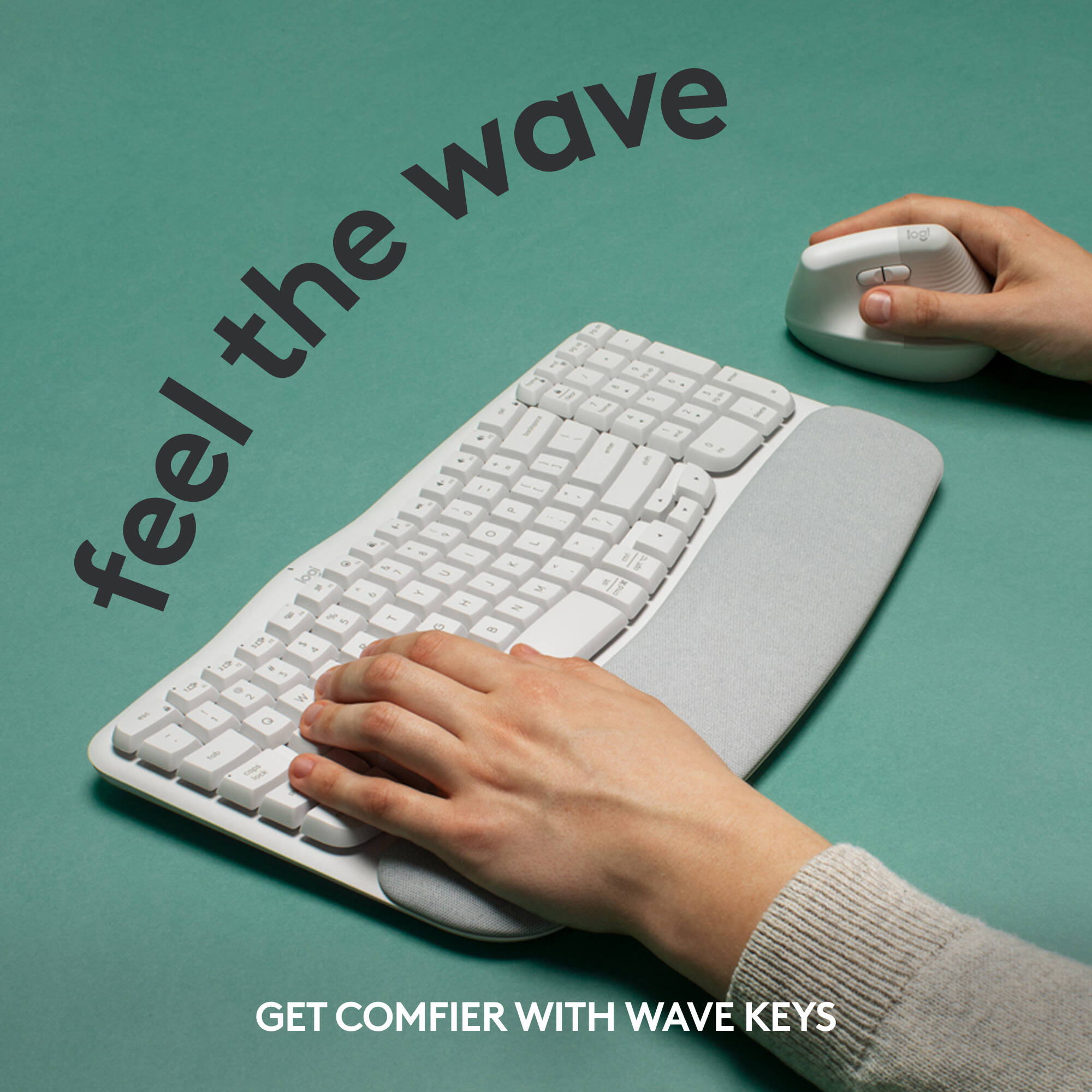 Logitech Wireless Wave Keys ergonomic wireless keyboard in Off White — view 2