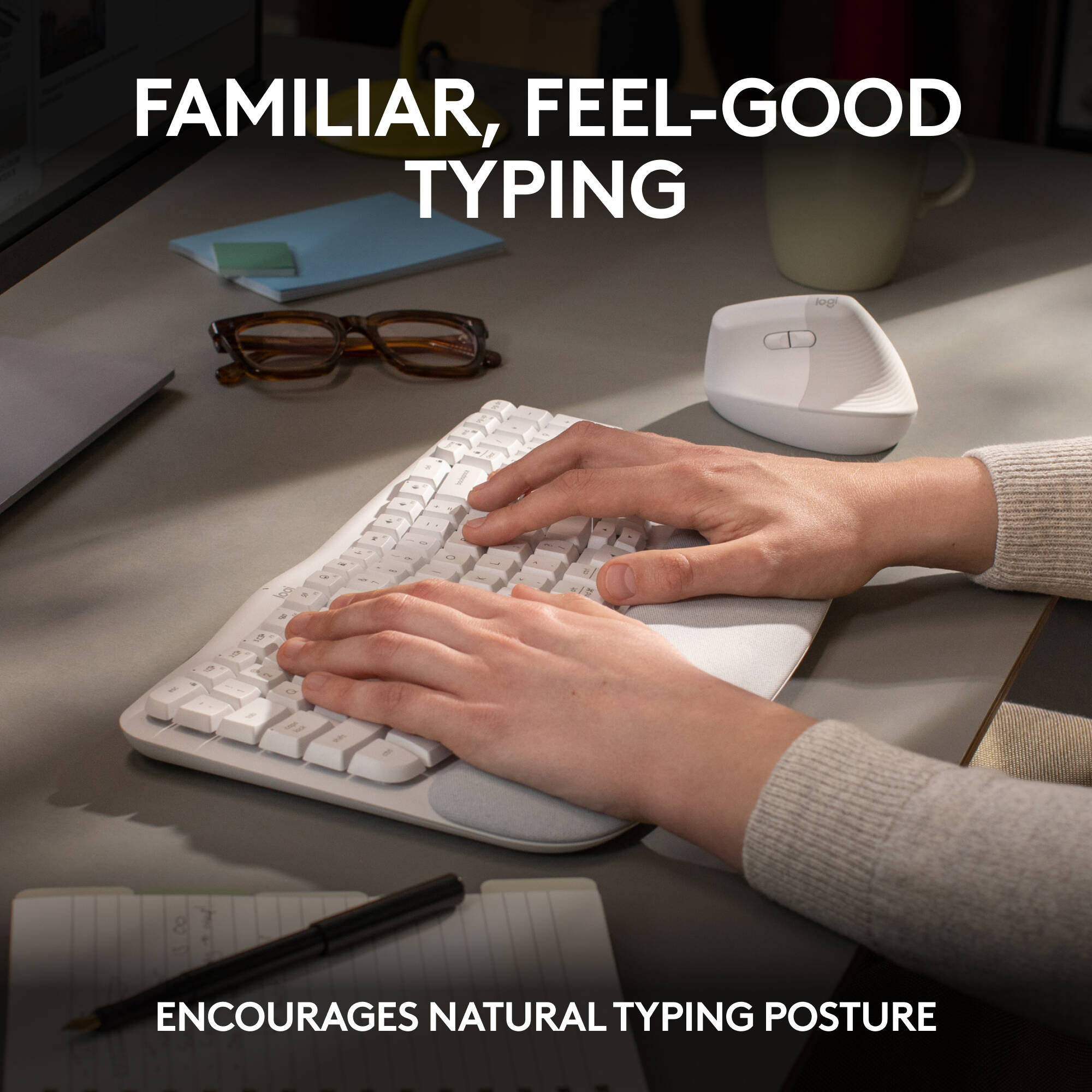 Logitech Wireless Wave Keys ergonomic wireless keyboard in Off White — view 3