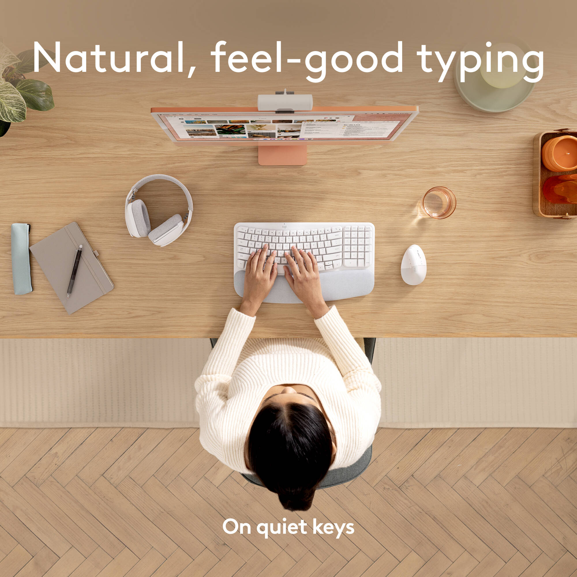 Logitech Wave Keys for Mac wireless ergonomic keyboard in white — view 3