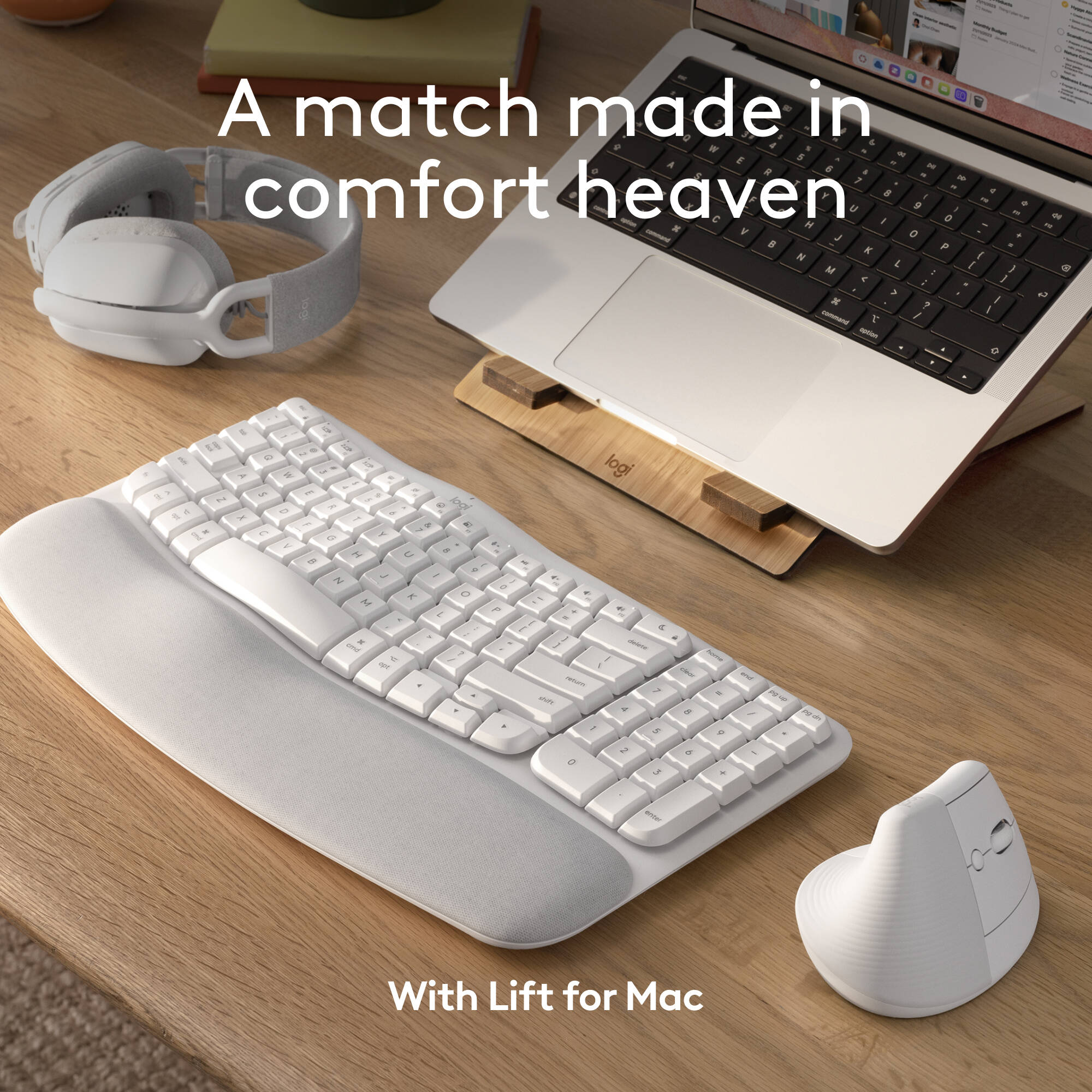 Logitech Wave Keys for Mac wireless ergonomic keyboard in white — view 5