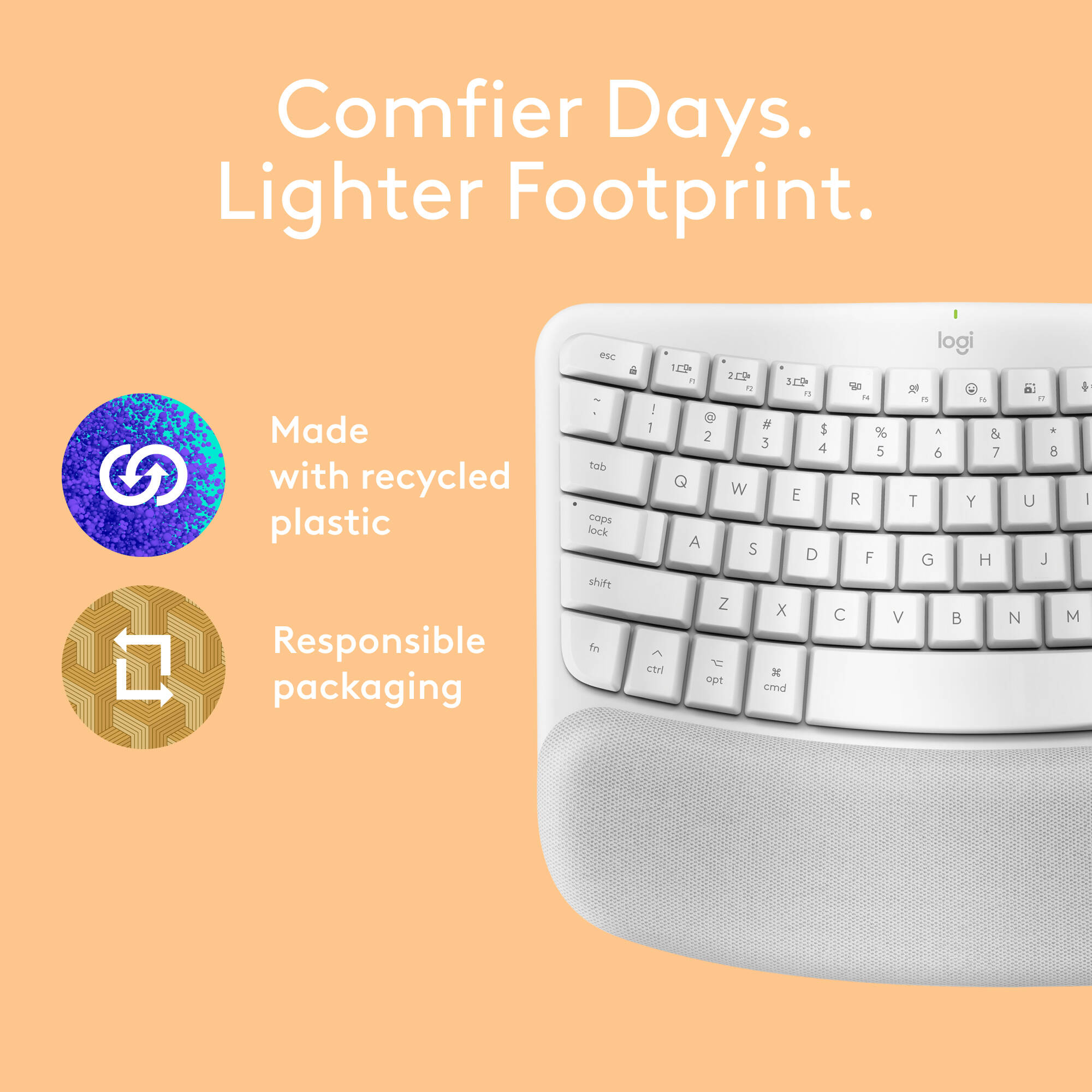 Logitech Wave Keys for Mac wireless ergonomic keyboard in white — view 7