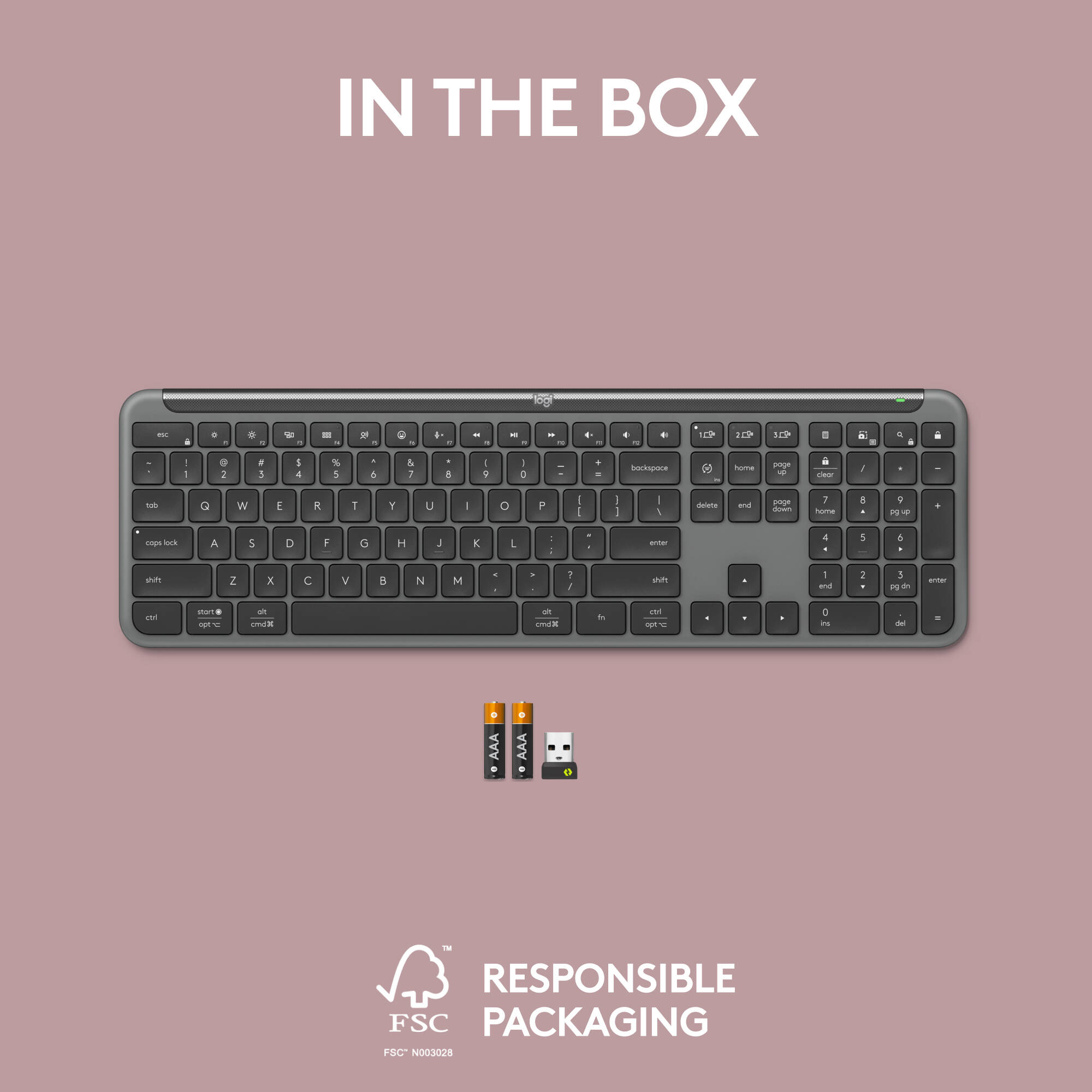 Logitech K950 Signature Slim wireless keyboard in graphite with slim low-profile design — view 11