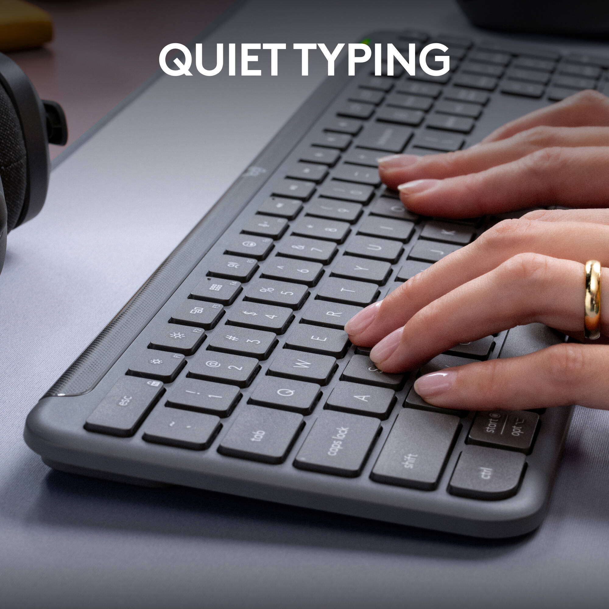 Logitech K950 Signature Slim wireless keyboard in graphite with slim low-profile design — view 6