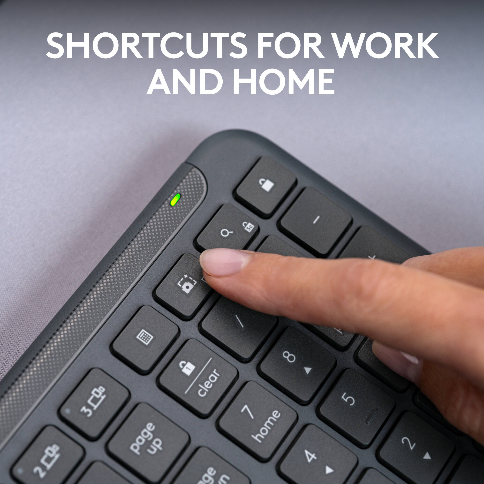 Logitech K950 Signature Slim wireless keyboard in graphite with slim low-profile design — view 8