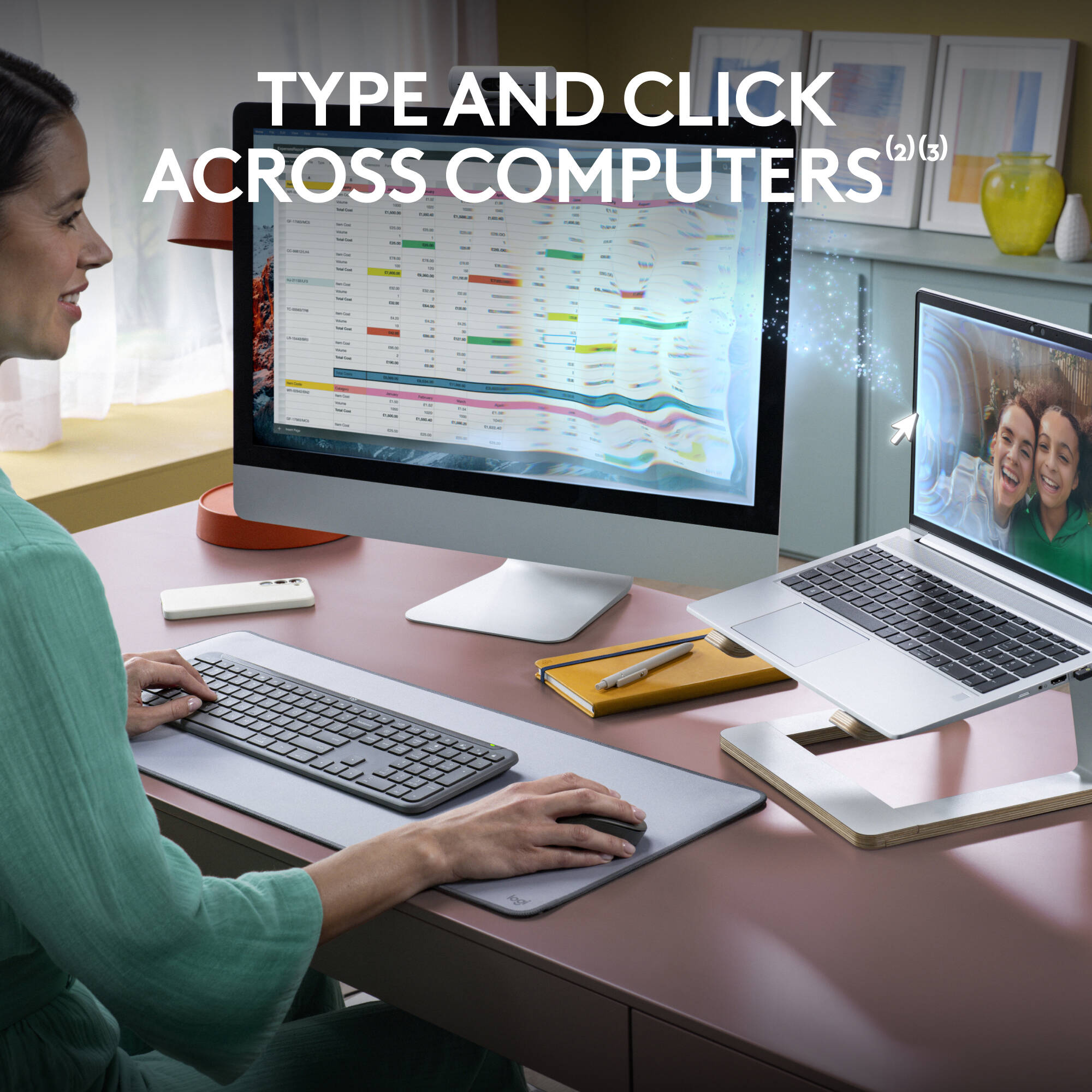 Logitech MK955 Signature Slim Combo wireless keyboard and mouse in graphite for business desktops — view 3