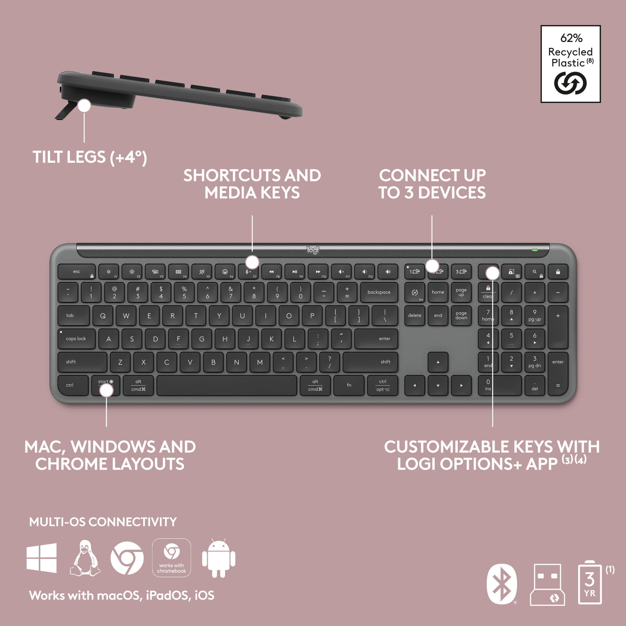 Logitech MK955 Signature Slim Combo wireless keyboard and mouse in graphite for business desktops — view 9