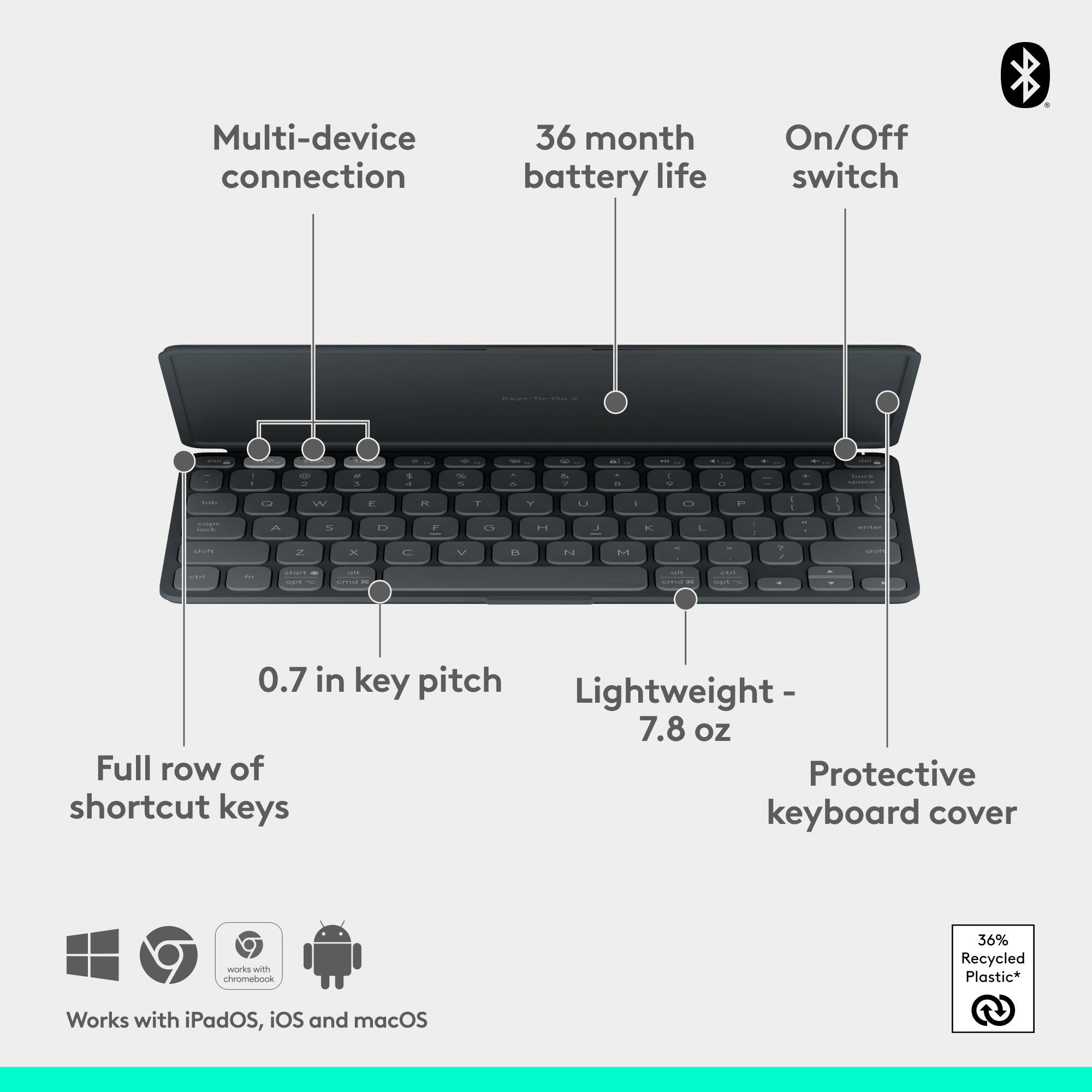 Logitech Keys-To-Go 2 Graphite slim portable keyboard for mobile work — view 6