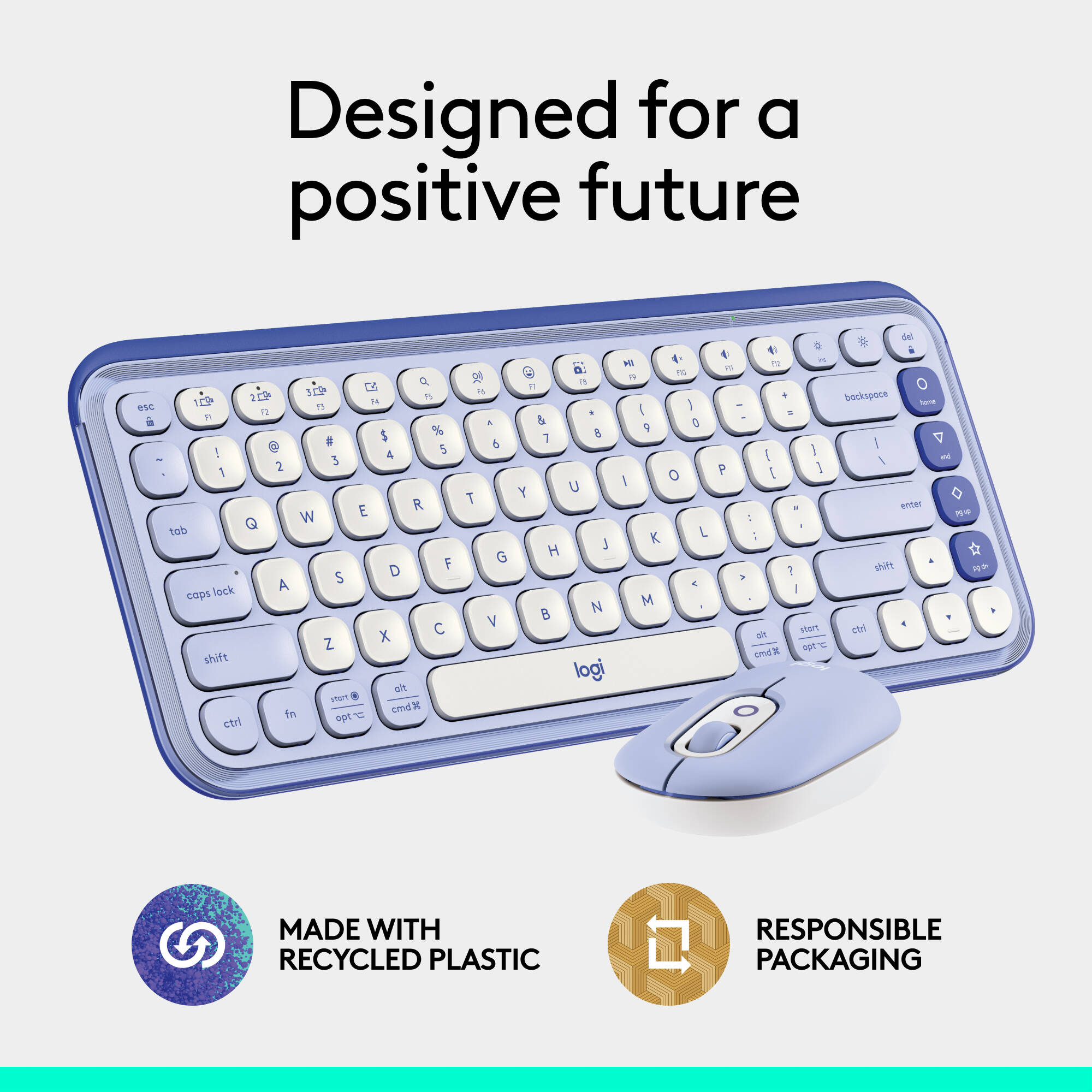 Logitech POP Icon Combo in Lilac Off White with wireless keyboard and mouse — view 11