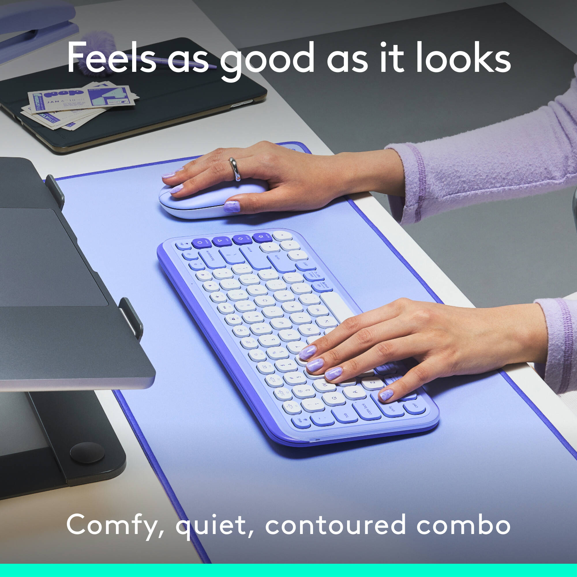 Logitech POP Icon Combo in Lilac Off White with wireless keyboard and mouse — view 3