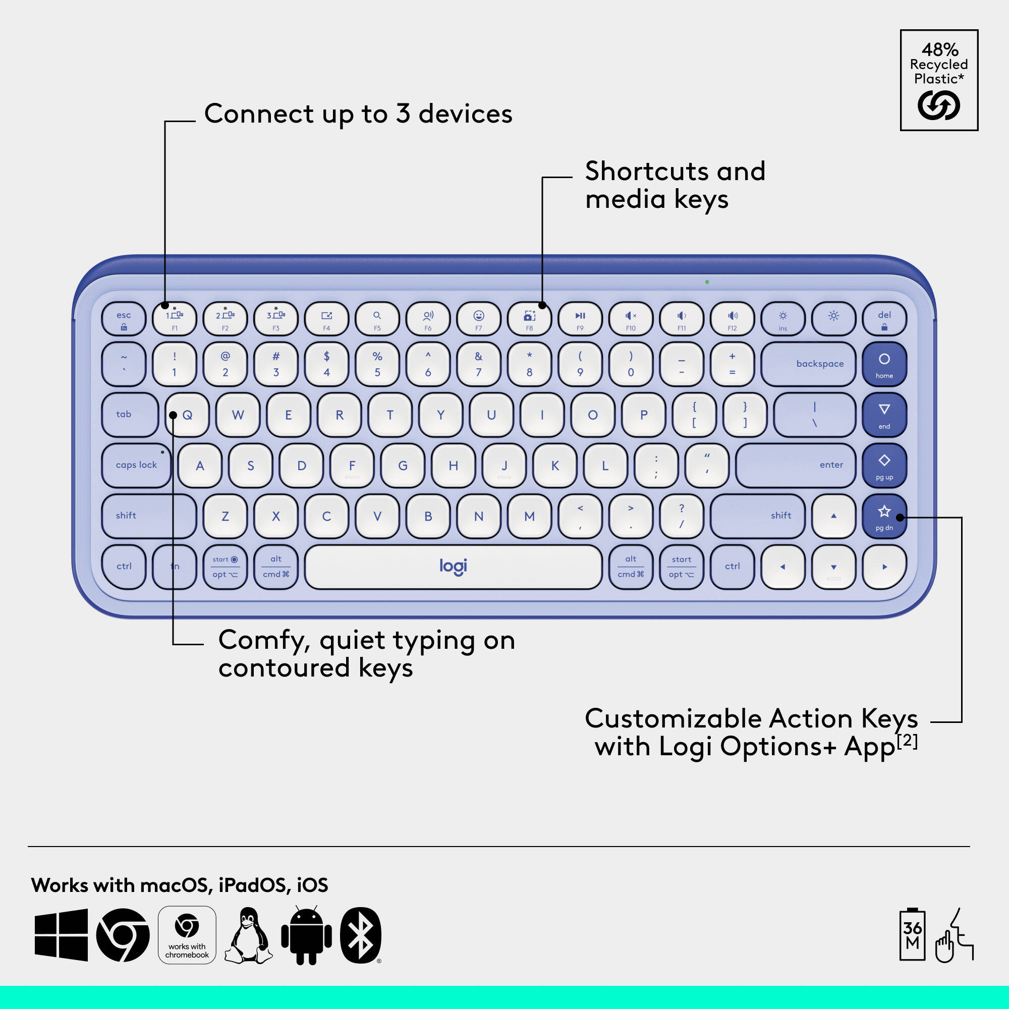 Logitech POP Icon Combo in Lilac Off White with wireless keyboard and mouse — view 6