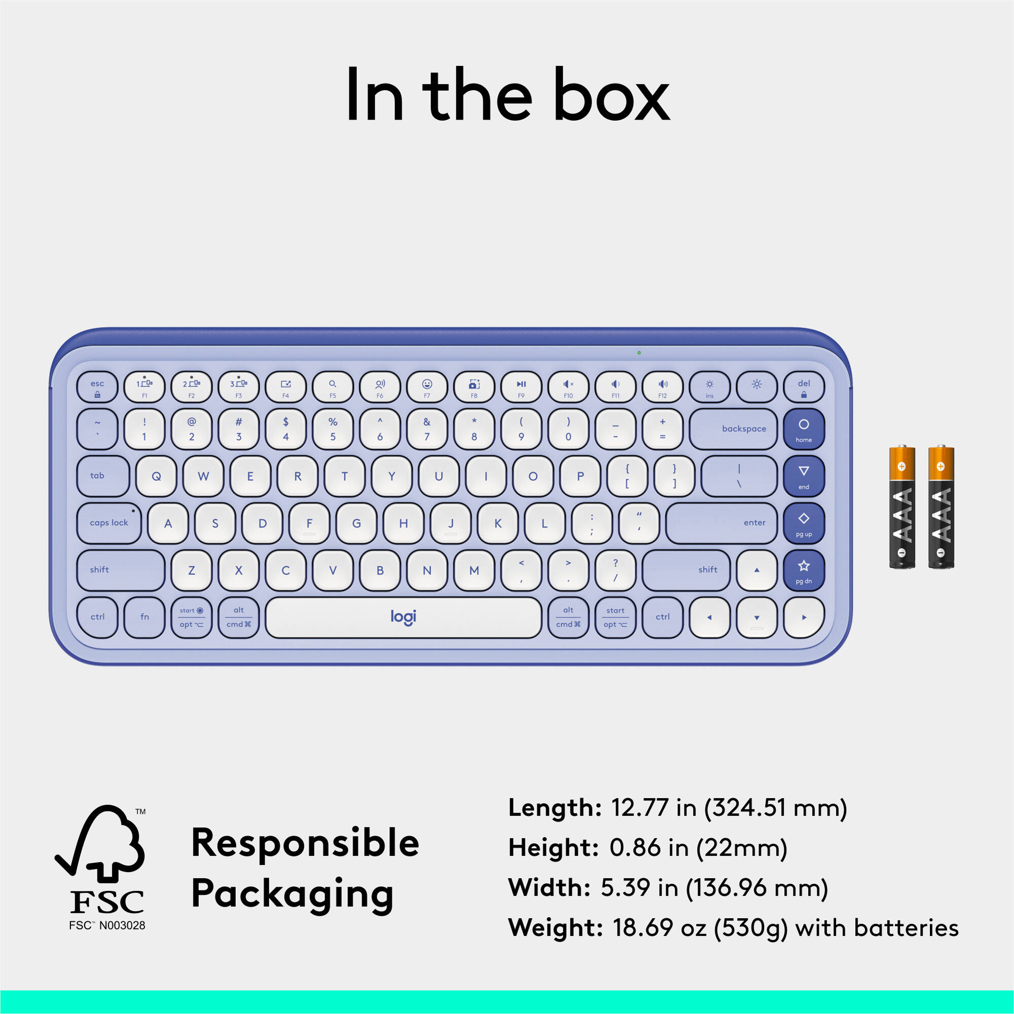 Logitech POP Icon Keys wireless keyboard in Lilac Off White, compact layout for Mac and PC — view 10