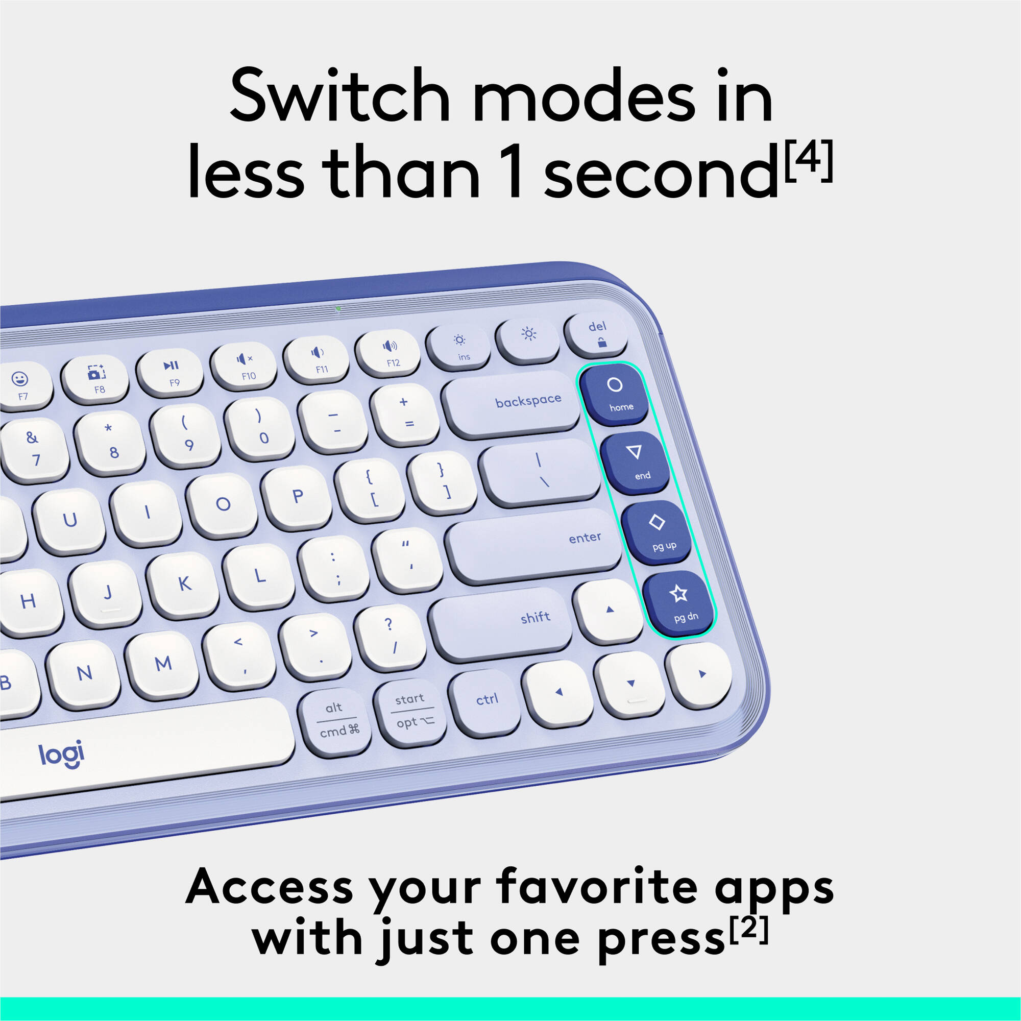 Logitech POP Icon Keys wireless keyboard in Lilac Off White, compact layout for Mac and PC — view 5