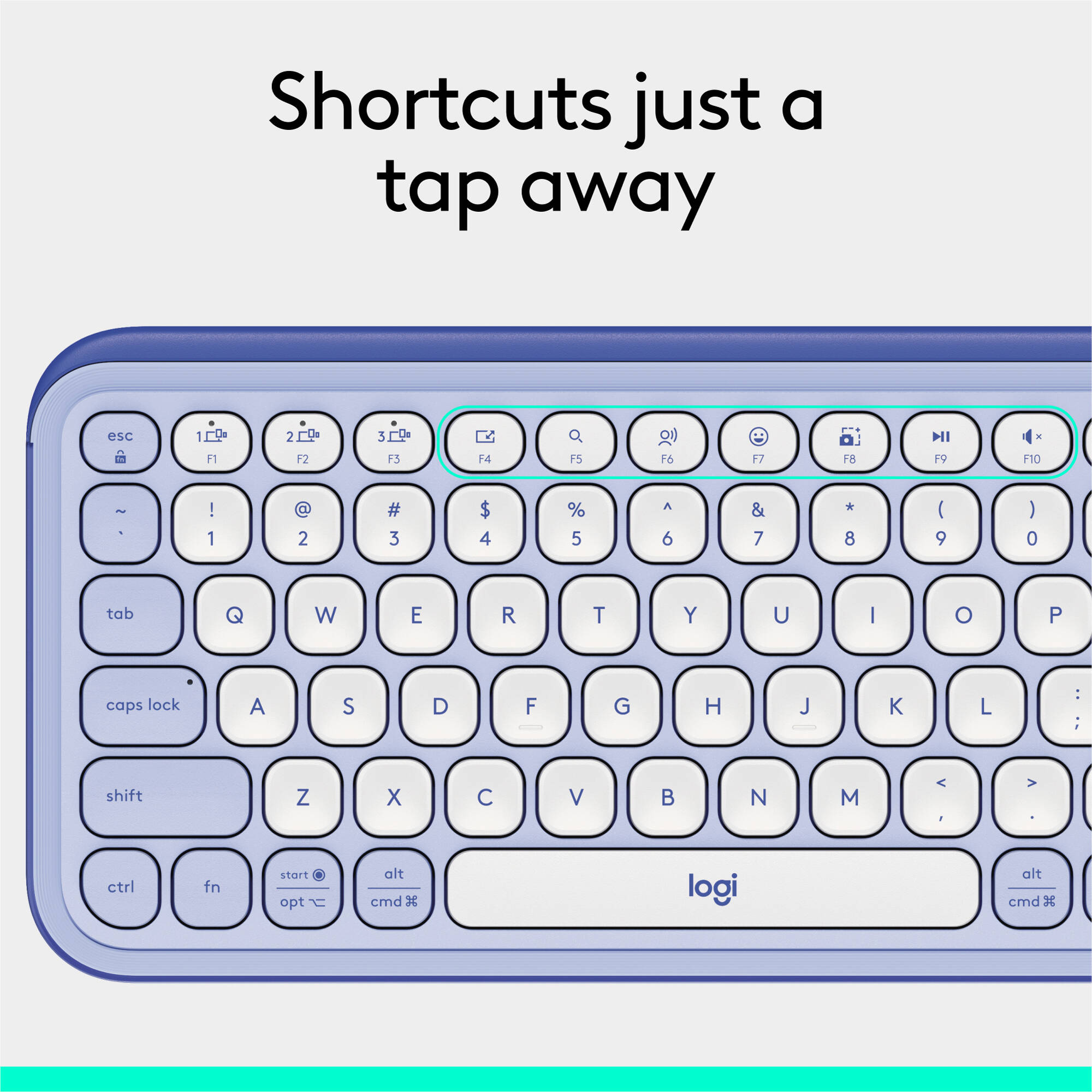 Logitech POP Icon Keys wireless keyboard in Lilac Off White, compact layout for Mac and PC — view 9