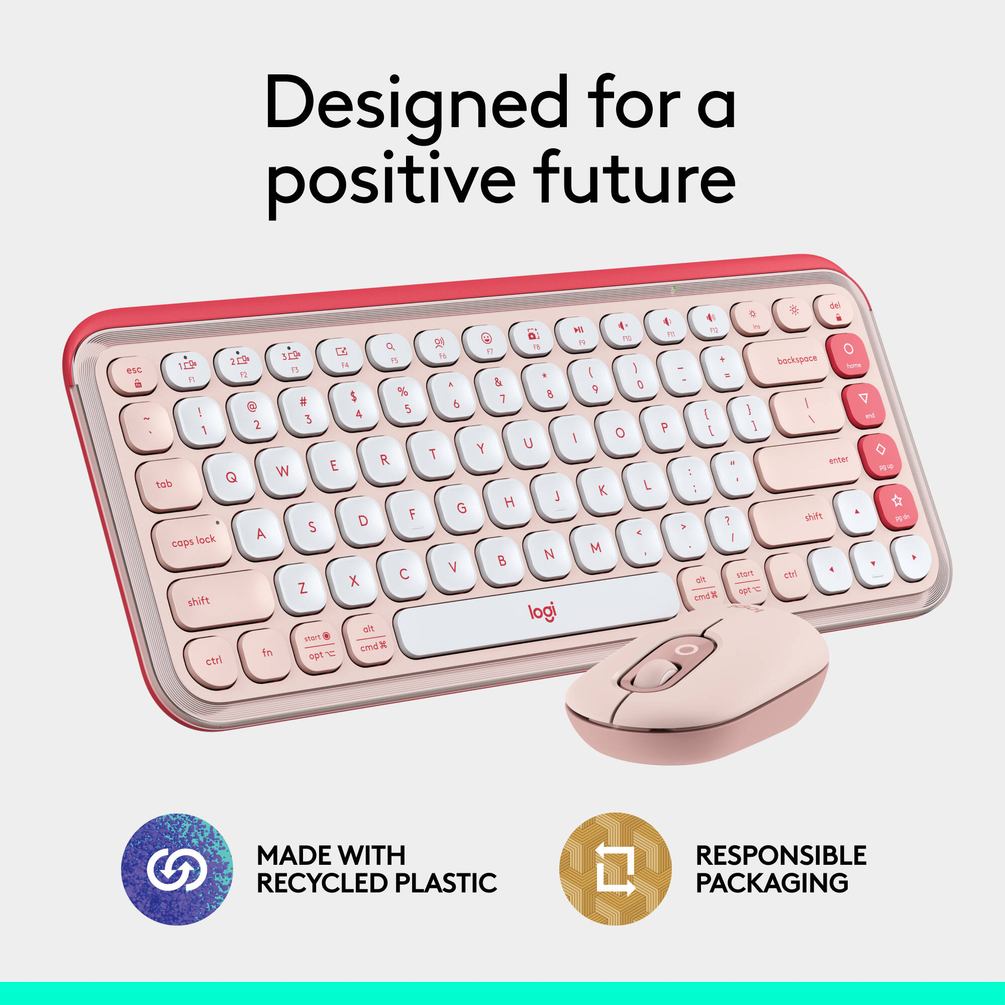 Logitech POP Icon Combo wireless keyboard and mouse set in Rose Off White — view 11