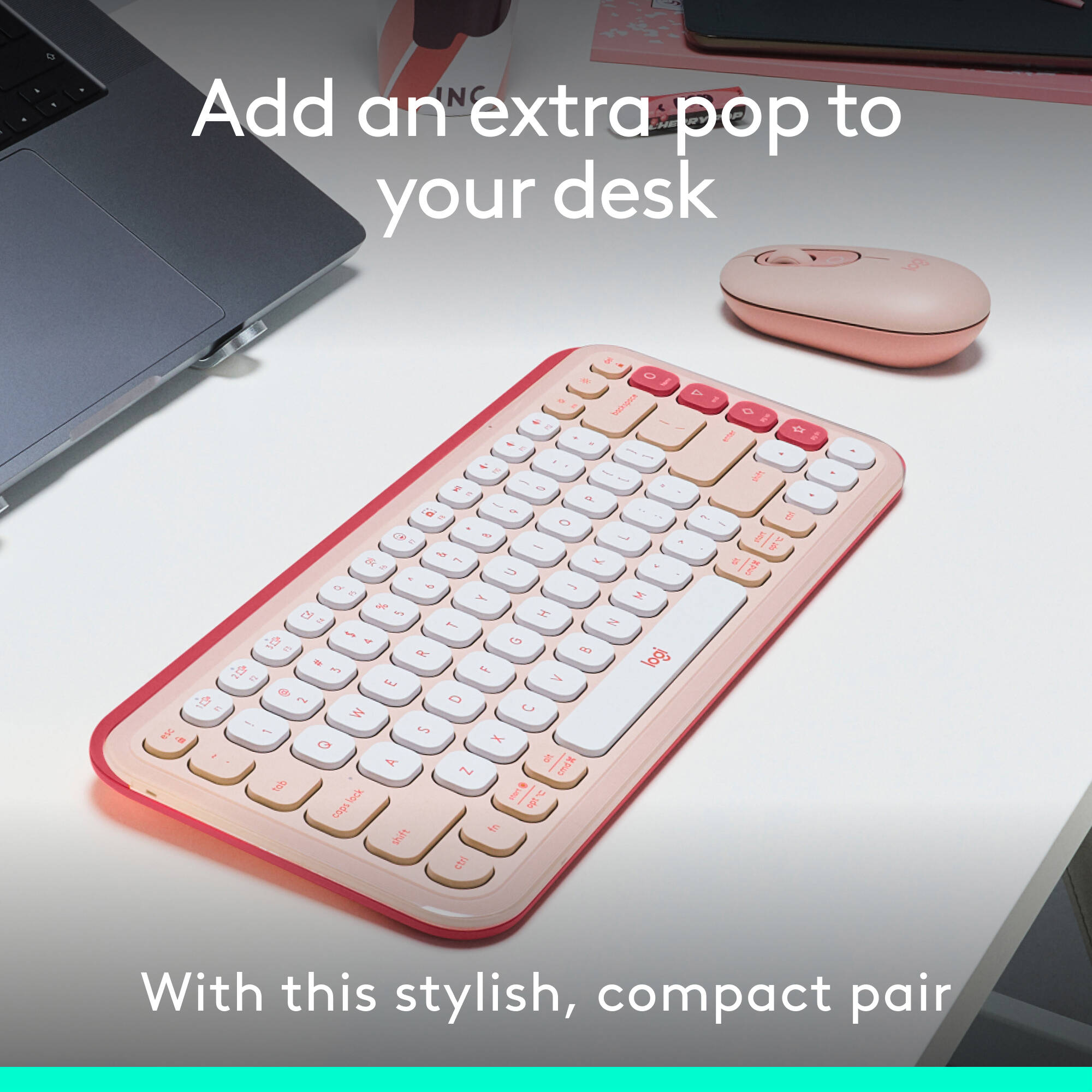 Logitech POP Icon Combo wireless keyboard and mouse set in Rose Off White — view 2