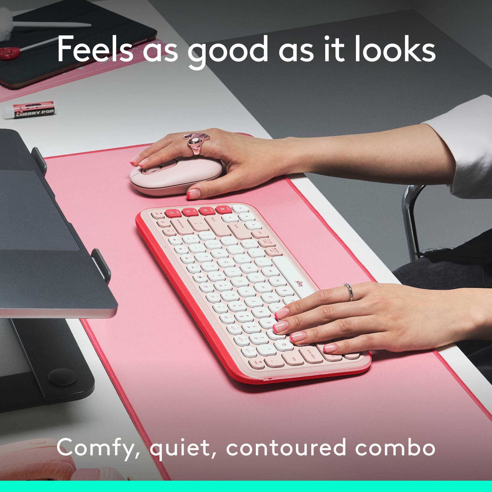 Logitech POP Icon Combo wireless keyboard and mouse set in Rose Off White — view 3