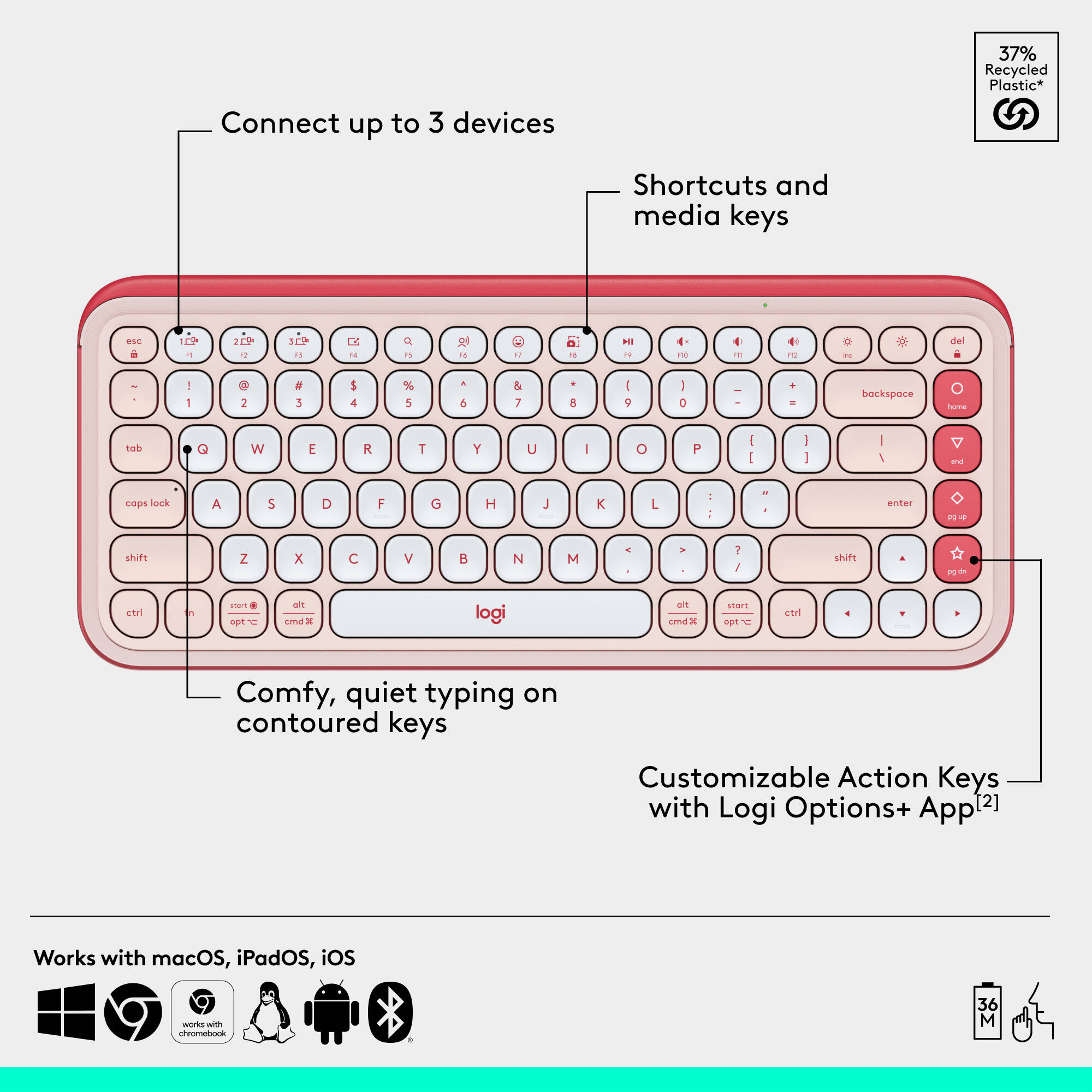 Logitech POP Icon Combo wireless keyboard and mouse set in Rose Off White — view 6