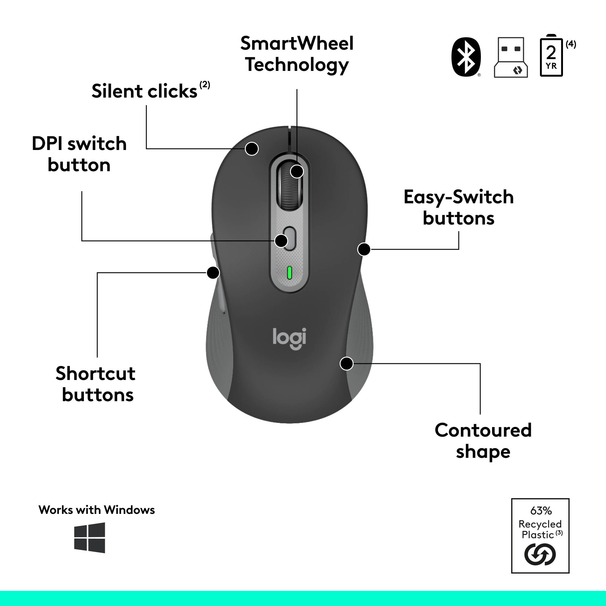 Logitech MK955 for Business Copilot wireless keyboard and mouse combo for business productivity — view 7