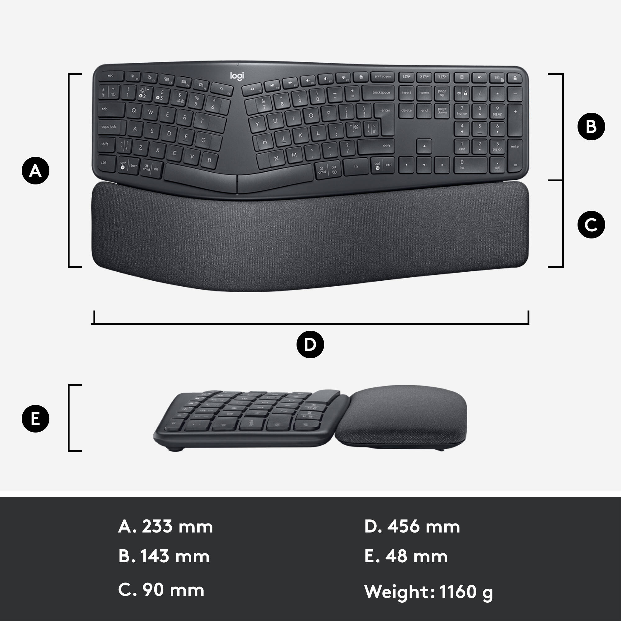 Logitech Ergo K860 Business BOLT ergonomic wireless keyboard with split layout and palm support — view 9