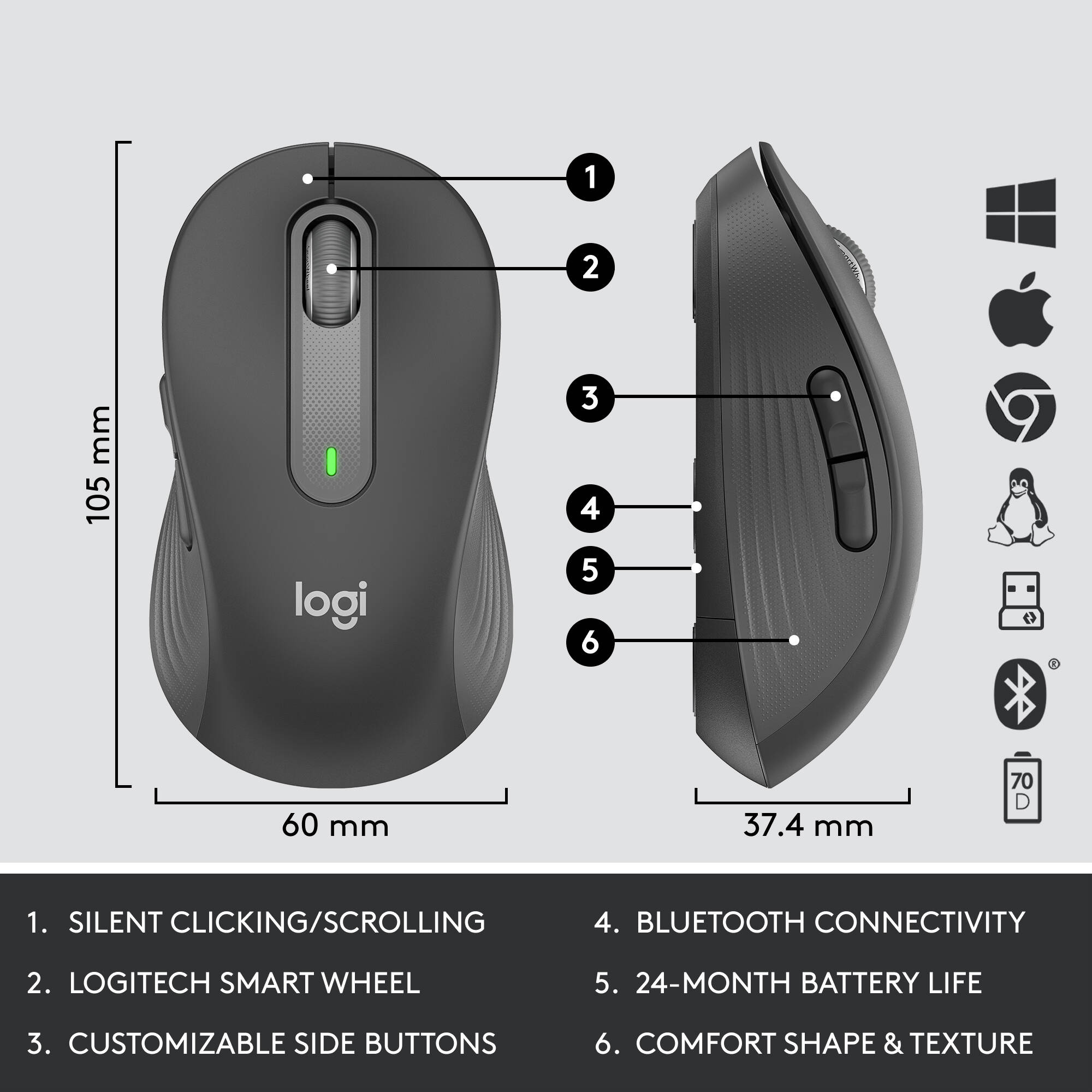 Logitech MK650 Combo B2B Graphite wireless keyboard and mouse set for business desktops — view 7