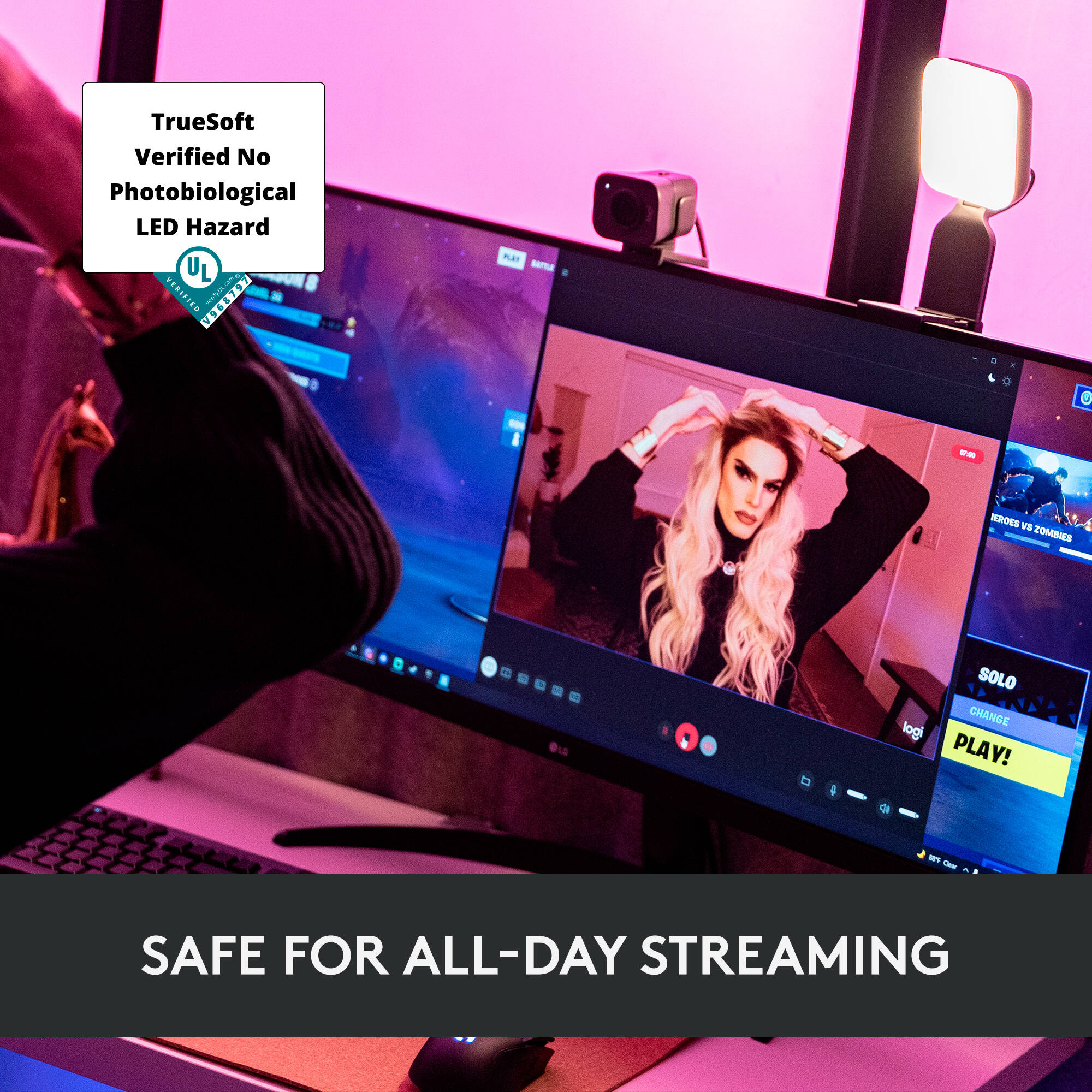 Logitech Litra Glow streaming light for video calls and livestreaming on a desktop setup — view 8
