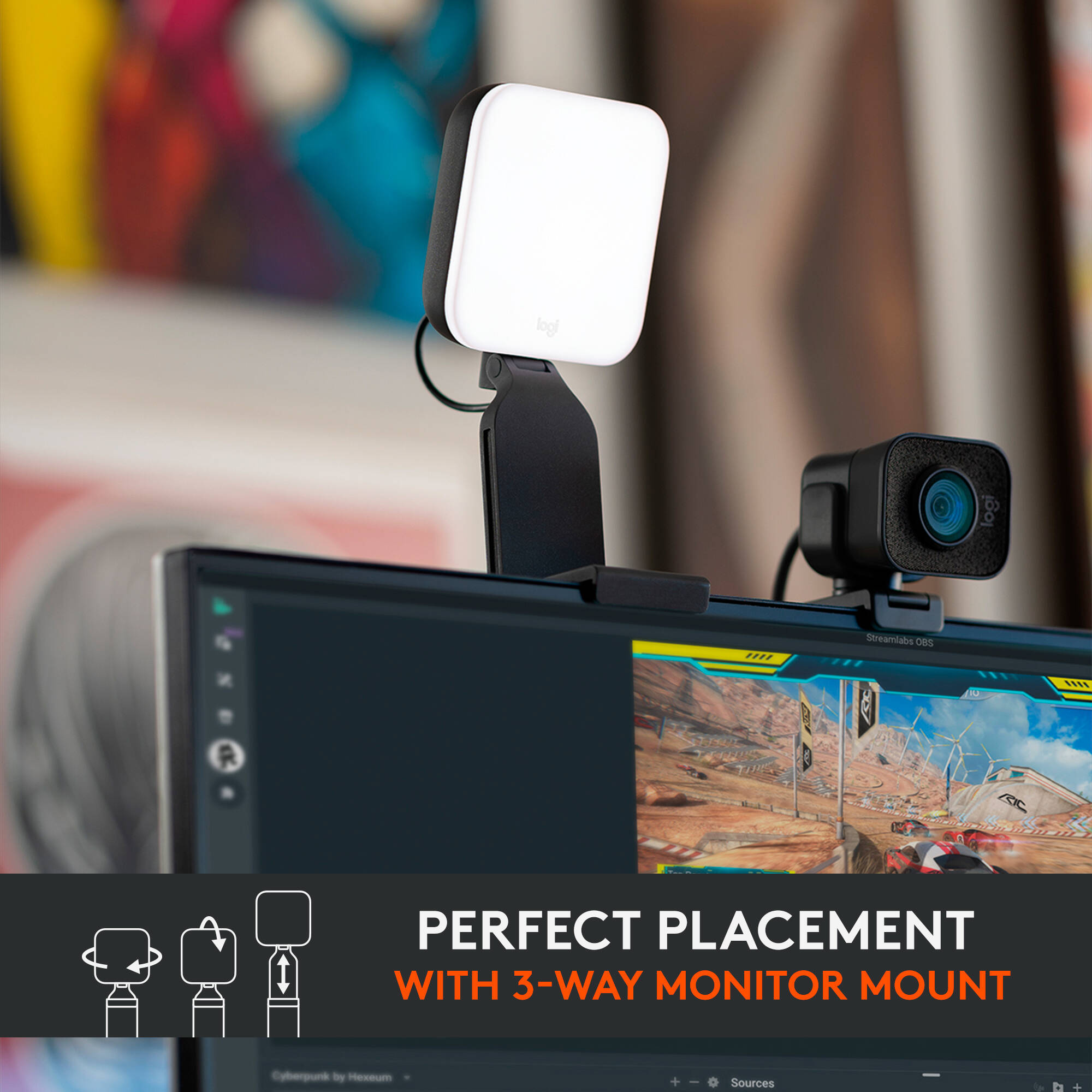 Logitech Litra Glow streaming light for video calls and livestreaming on a desktop setup — view 9