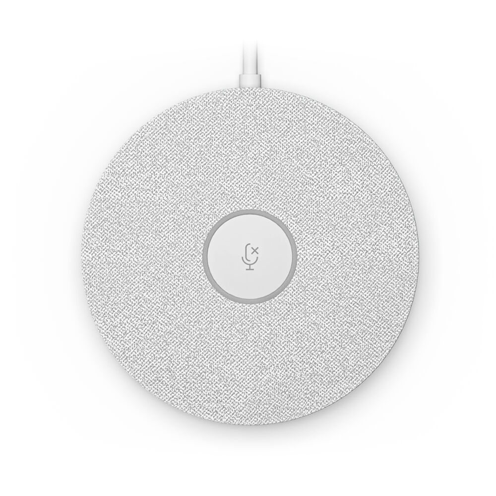 Logitech Rally Mic Pod in white for tabletop conference room audio capture — view 2