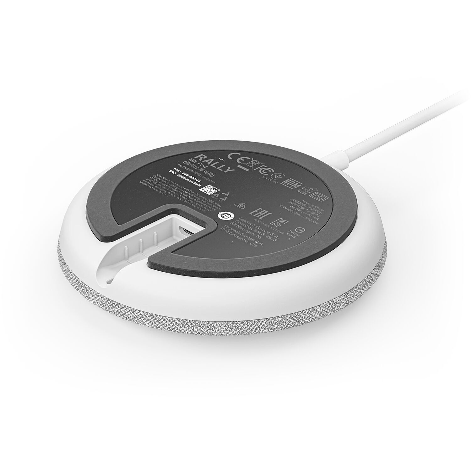Logitech Rally Mic Pod in white for tabletop conference room audio capture — view 4
