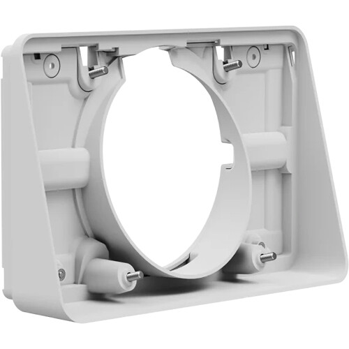 White Logitech Tap Scheduler angle mount for meeting room scheduling display installation — view 2