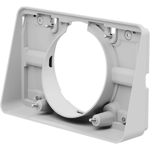 White Logitech Tap Scheduler angle mount for meeting room scheduling display installation — view 3