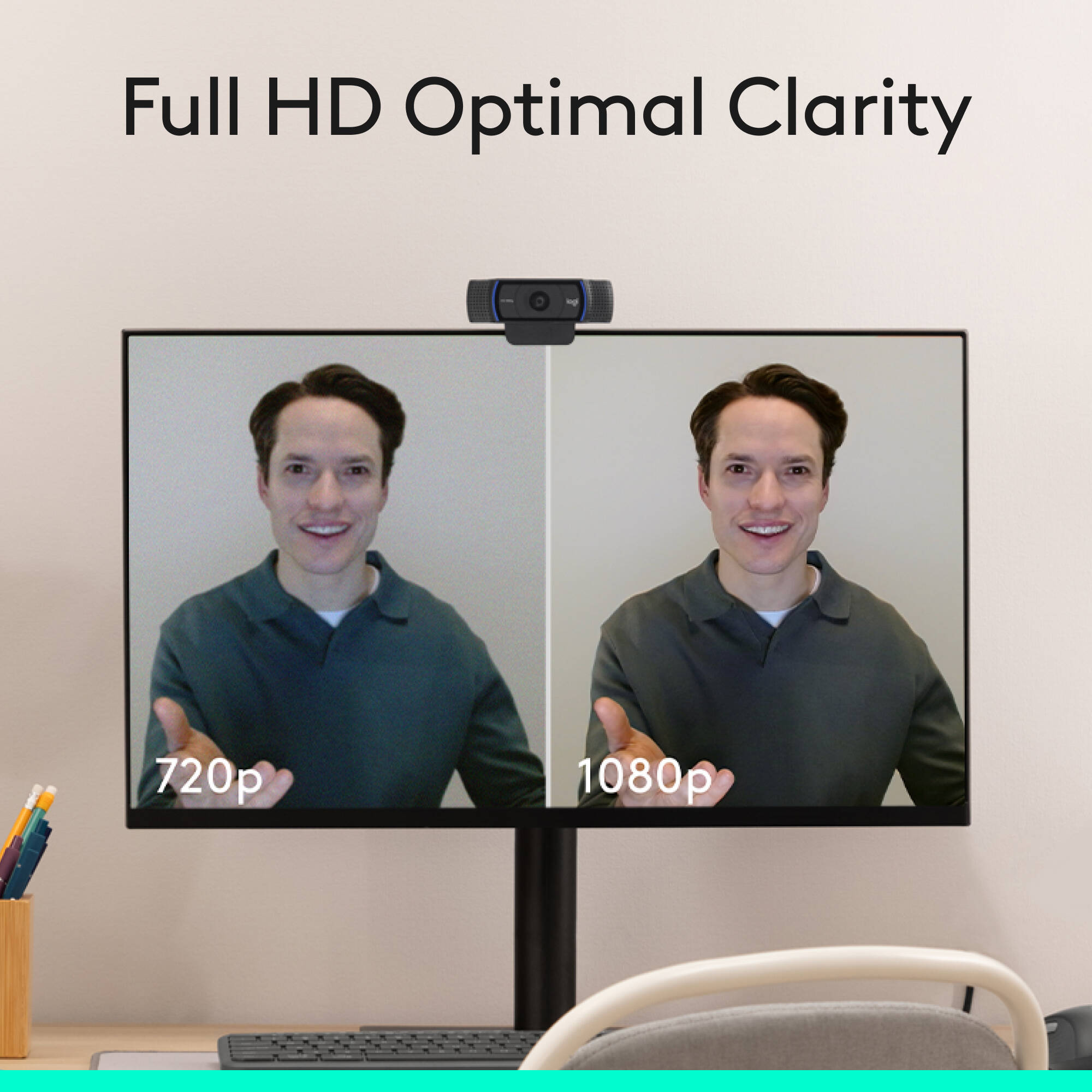 Logitech Pro HD Webcam C920S with 1080P video, dual microphones, and privacy shutter — view 2