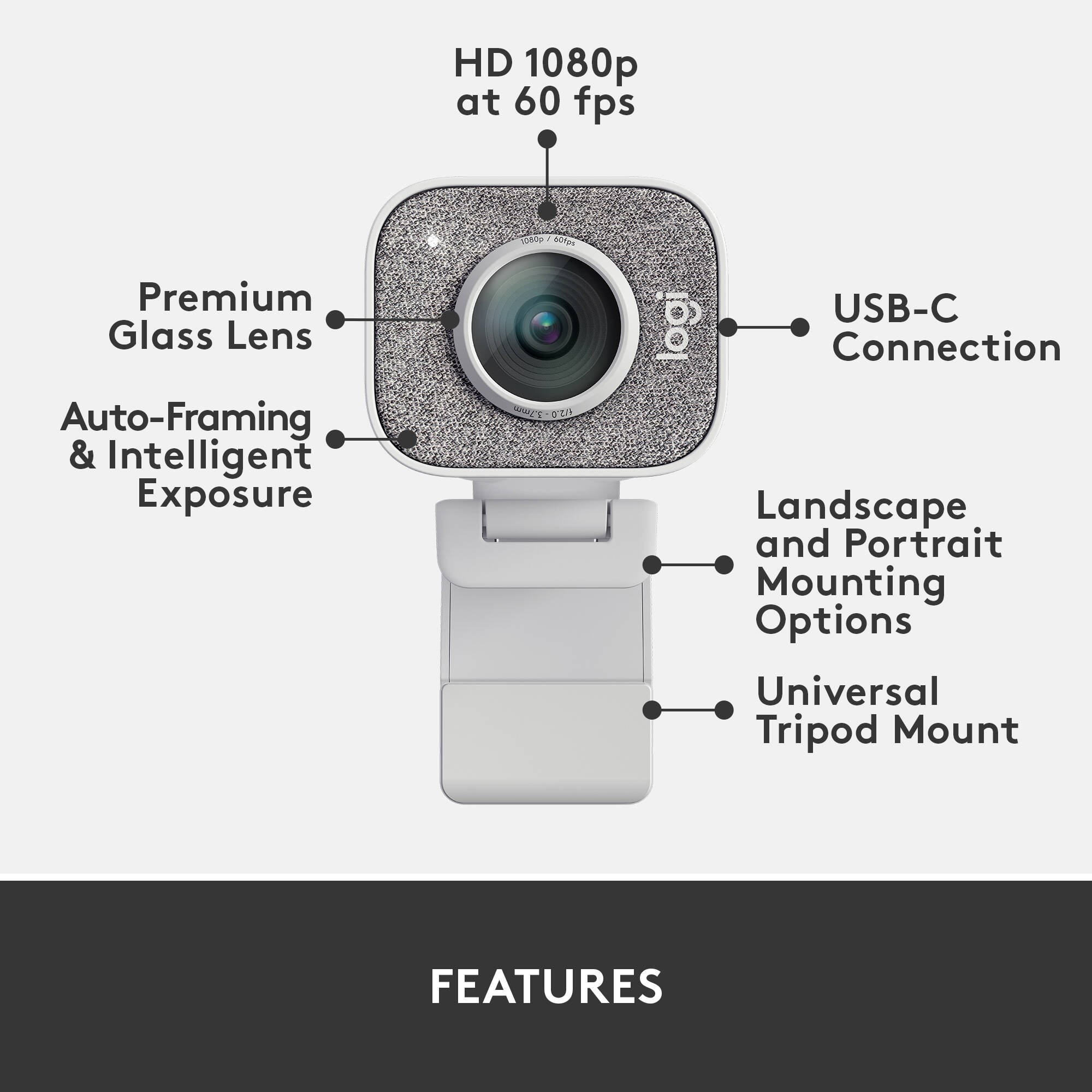 Logitech StreamCam Off White webcam for 1080p 60 fps streaming with USB 3.1 — view 3