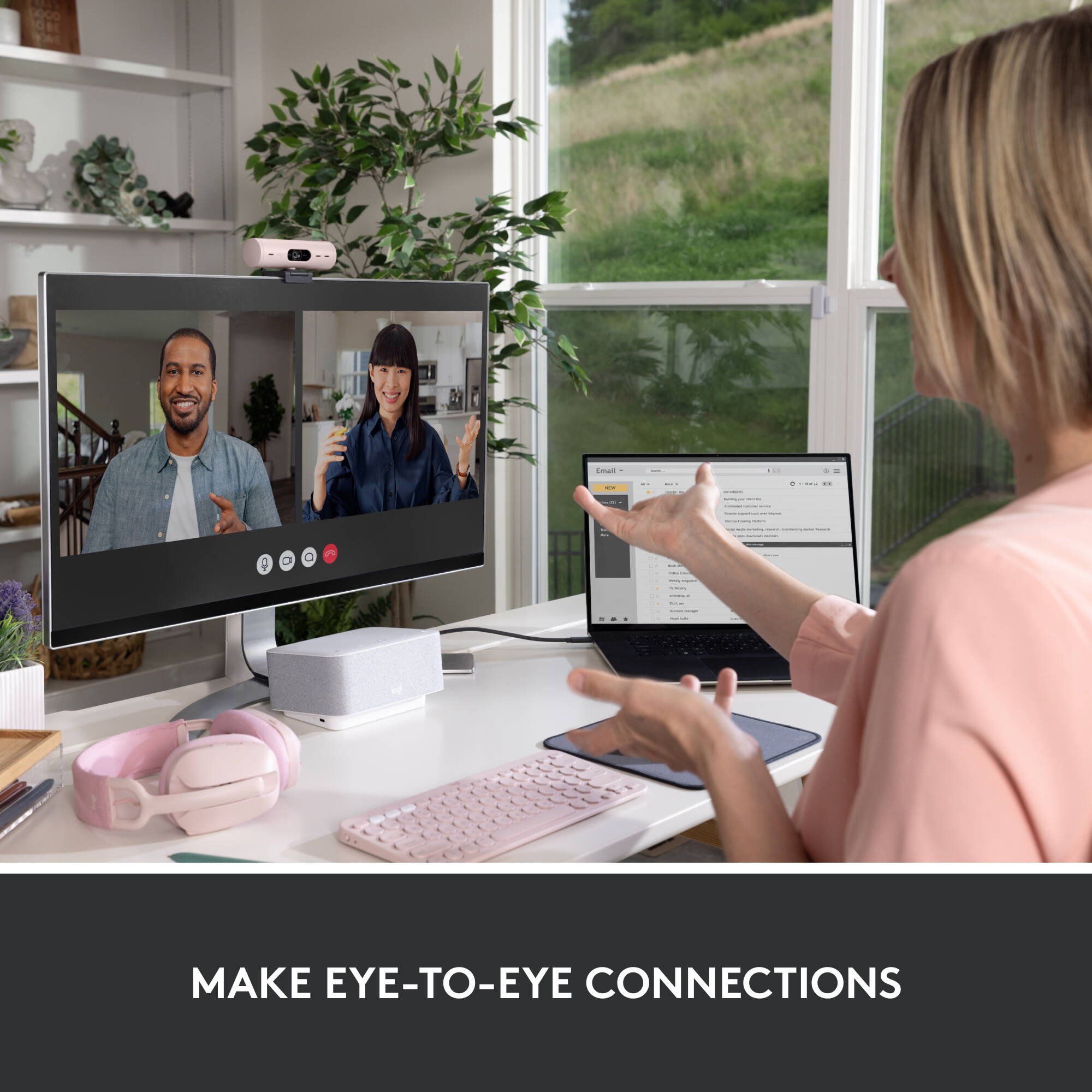 Logitech Brio 500 Webcam in Rose with clip mount for 1080p video calls — view 10