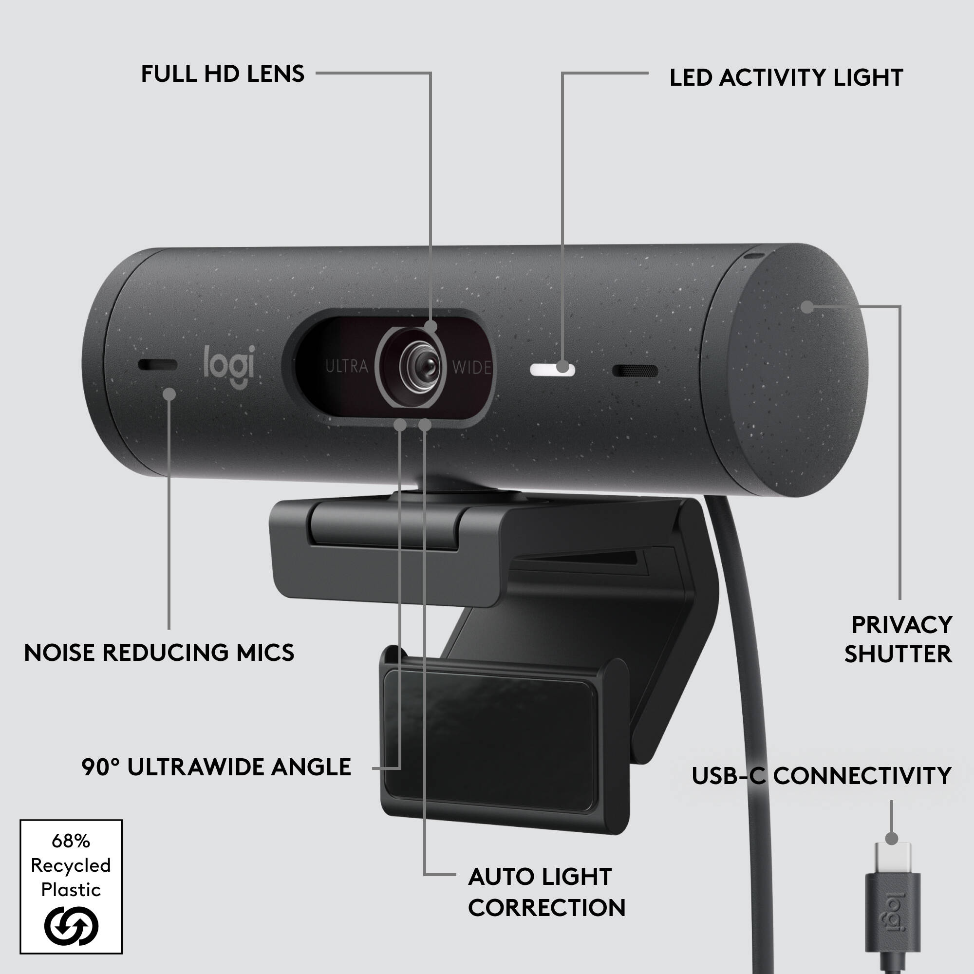 Logitech Brio 500 graphite 1080p webcam for video conferencing — view 7