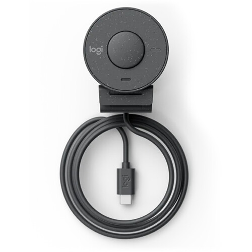 Logitech Brio 300 webcam in graphite with compact clip mount and privacy shutter — view 6