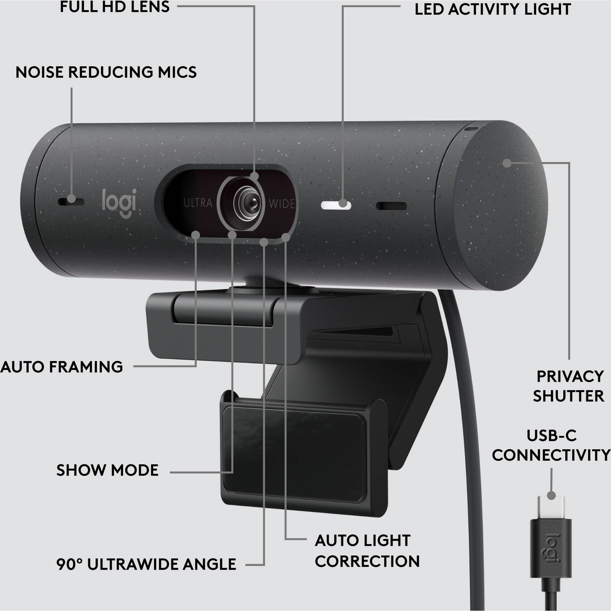 Logitech Brio 505 TAA-compliant graphite webcam for business video conferencing — view 6