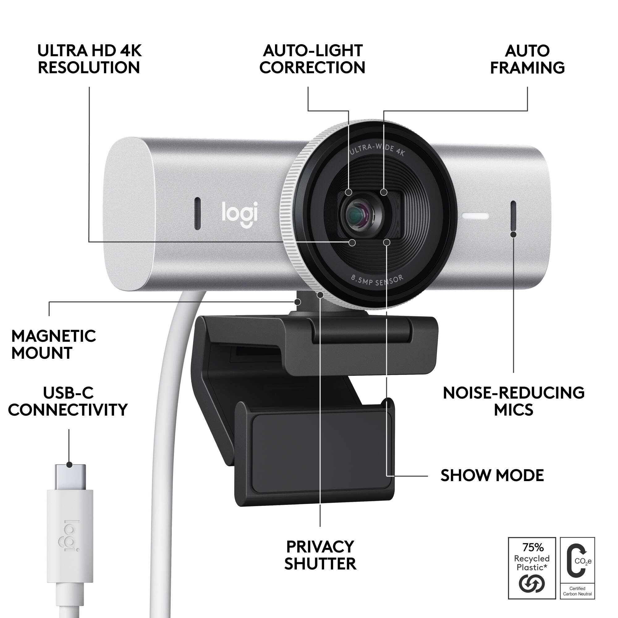 Logitech MX BRIO black 4K webcam with autofocus and privacy shutter — view 6