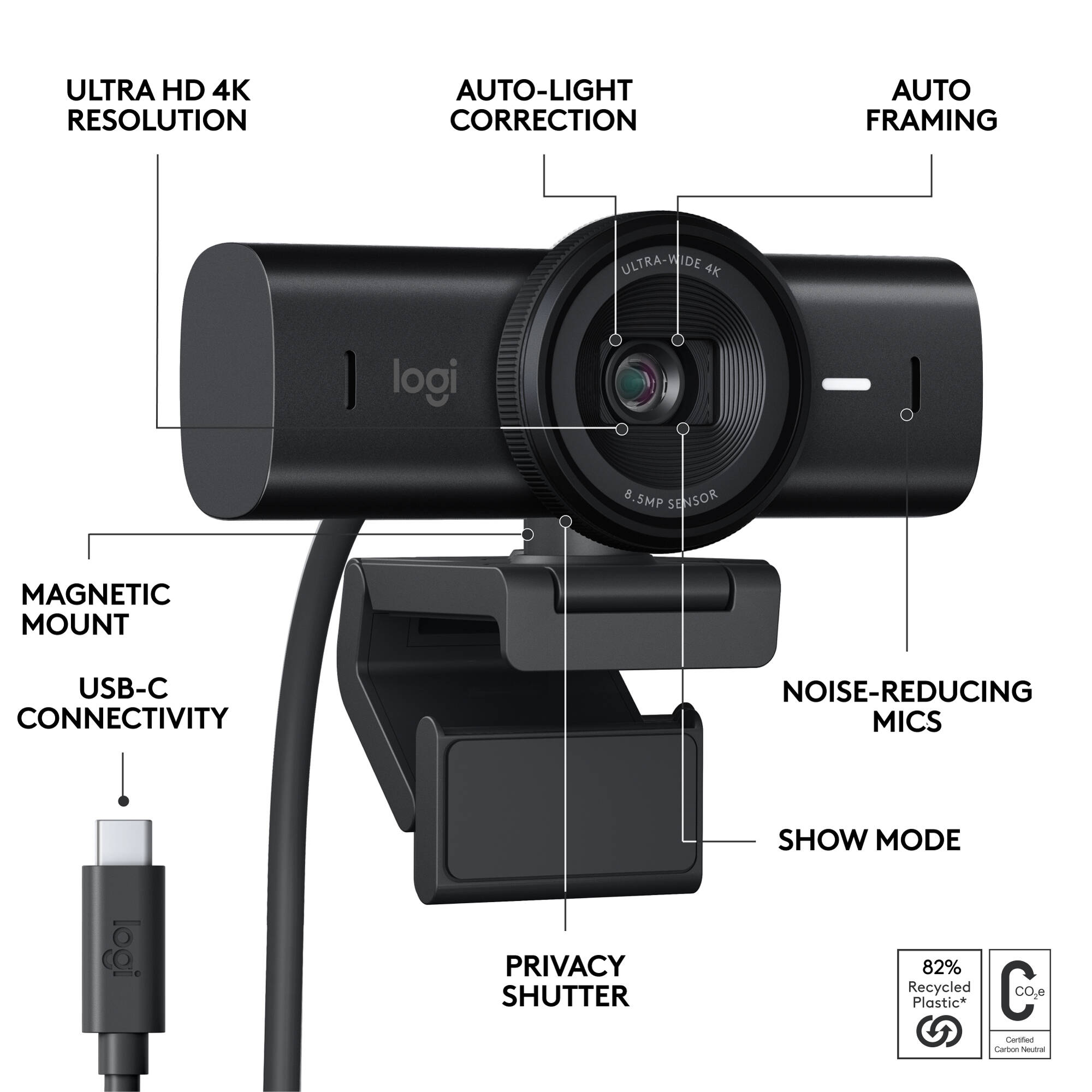 Logitech MX Brio Webcam in a premium desktop setup for 4K video conferencing — view 6