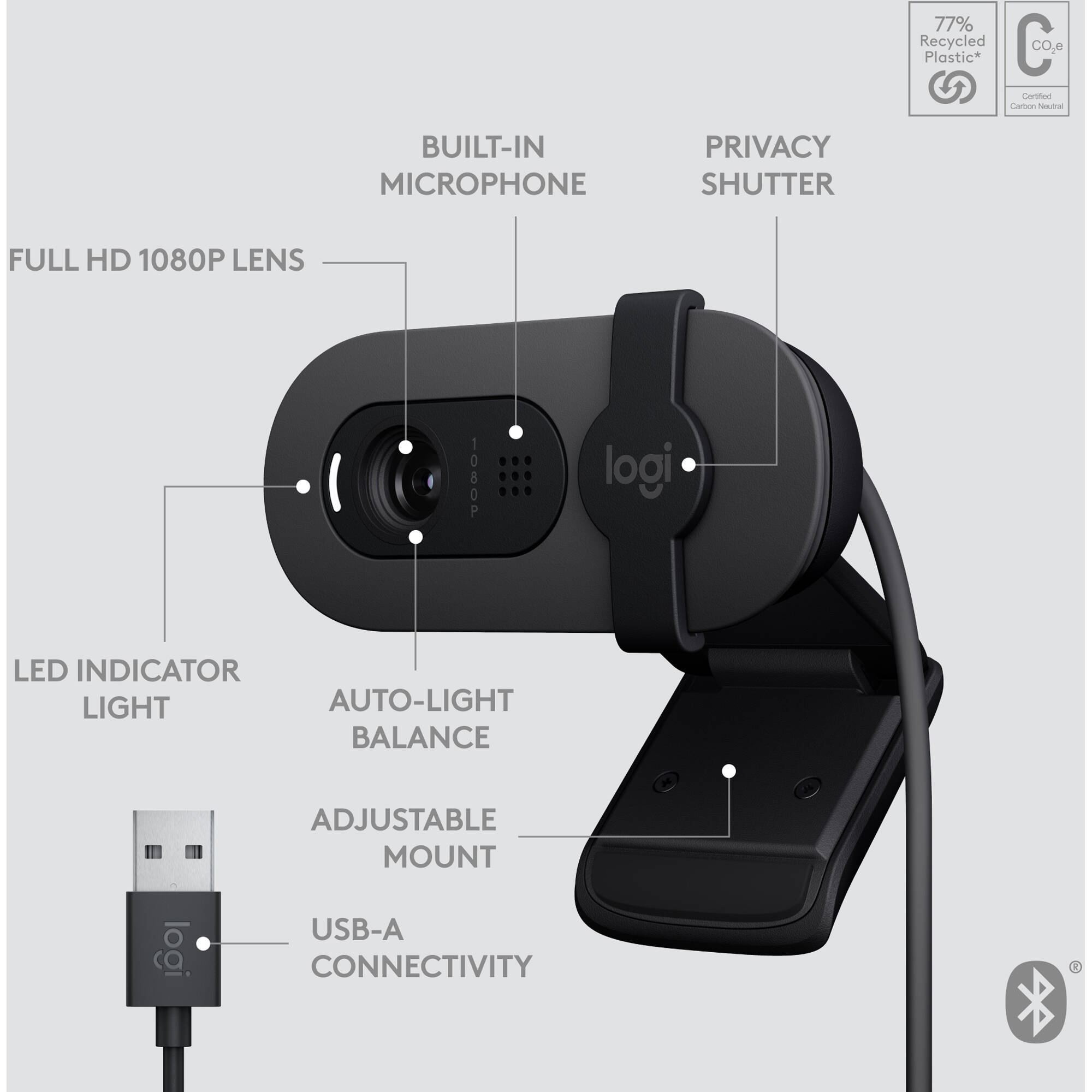 Logitech Brio 105 graphite webcam for 1080p business video calls — view 6