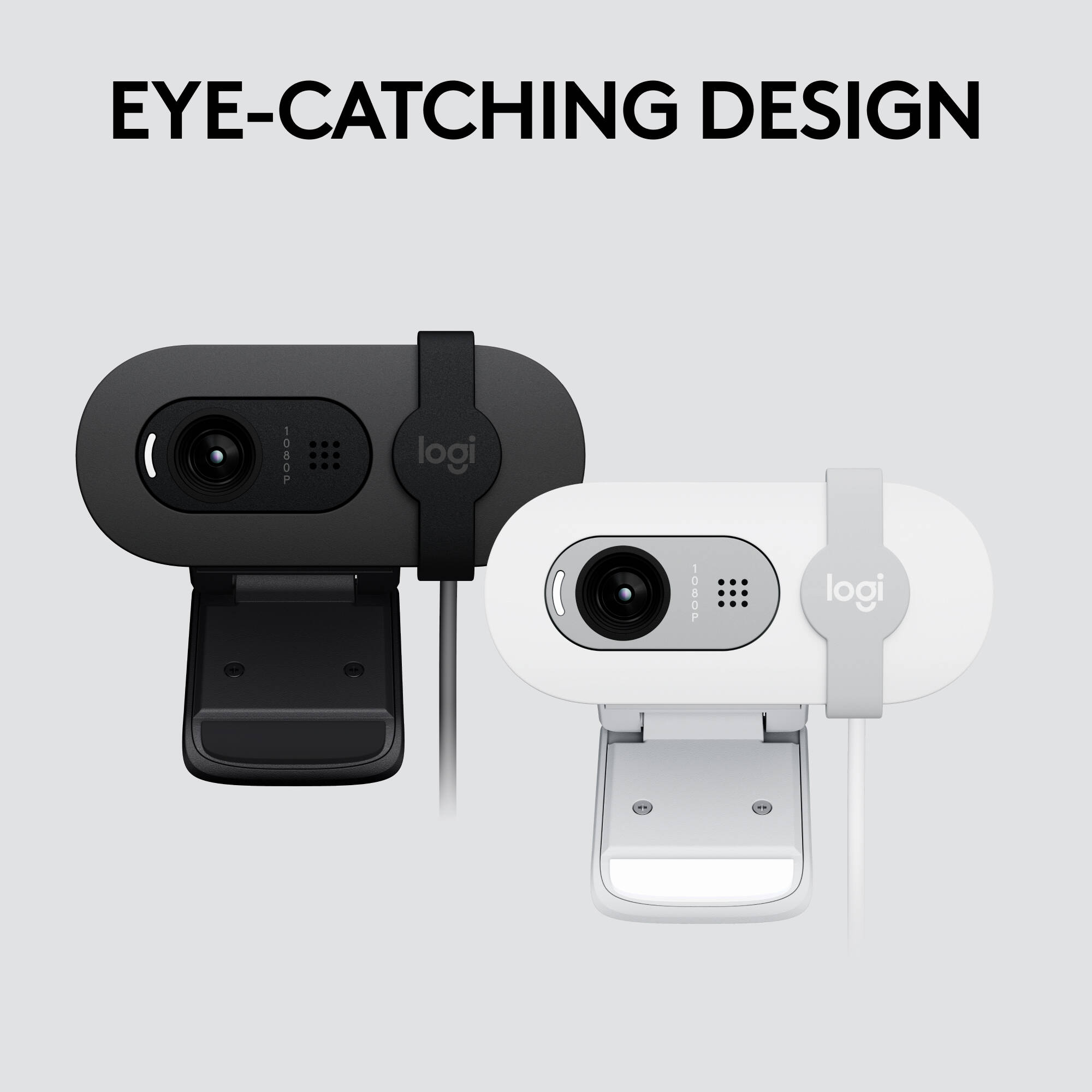 Logitech Brio 100 webcam in graphite with privacy shutter and clip-on mount — view 8