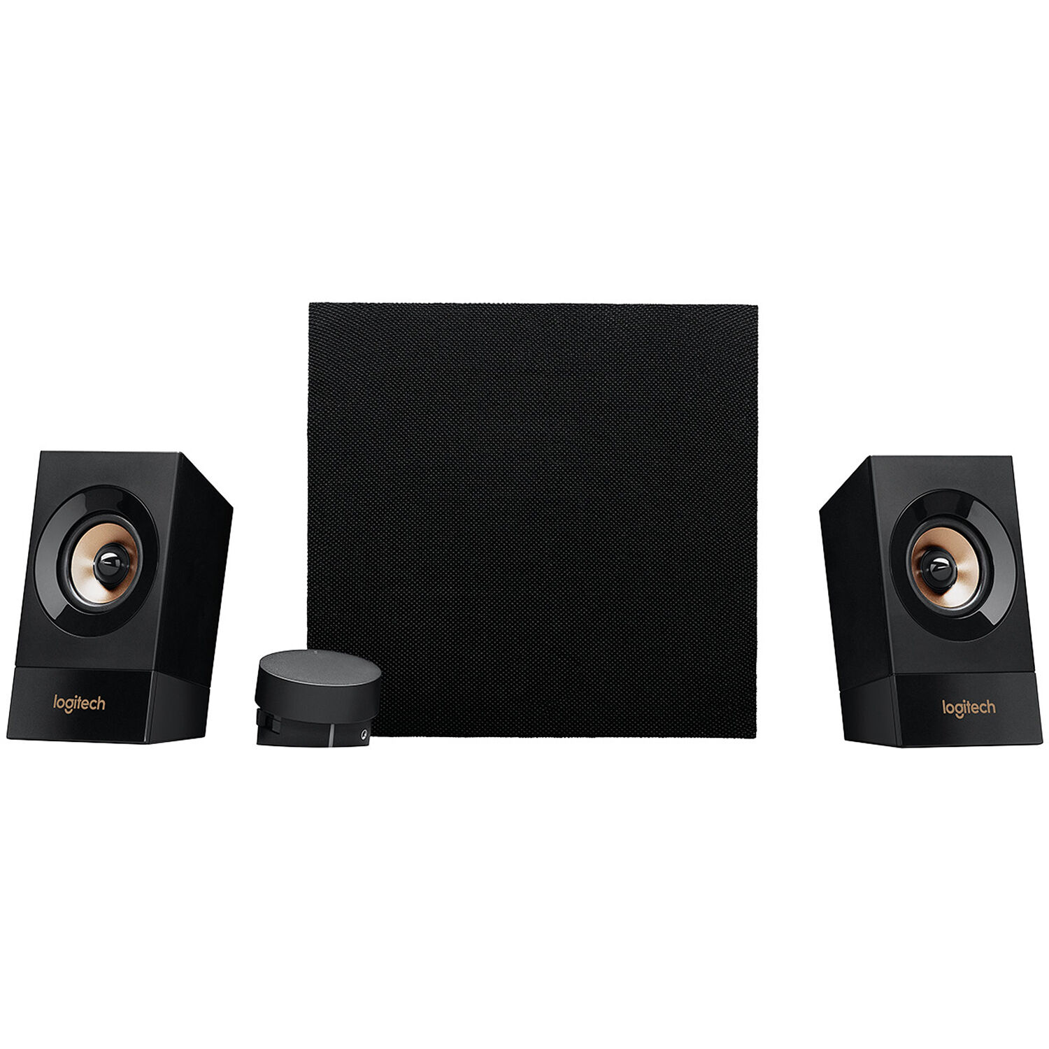 Logitech Z533 2.1 speaker system with front-facing subwoofer and control pod — view 2