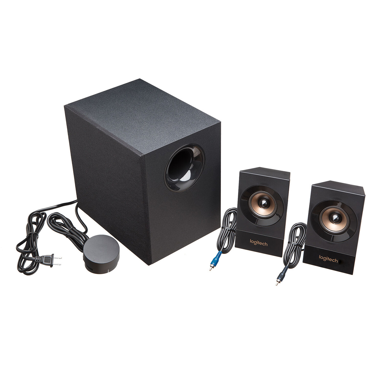 Logitech Z533 2.1 speaker system with front-facing subwoofer and control pod — view 3