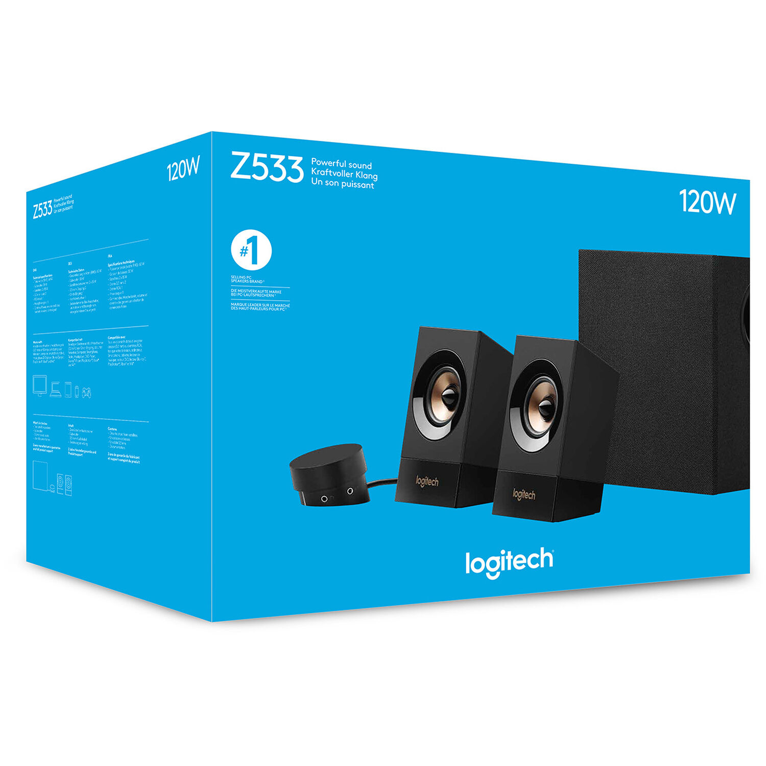 Logitech Z533 2.1 speaker system with front-facing subwoofer and control pod — view 5