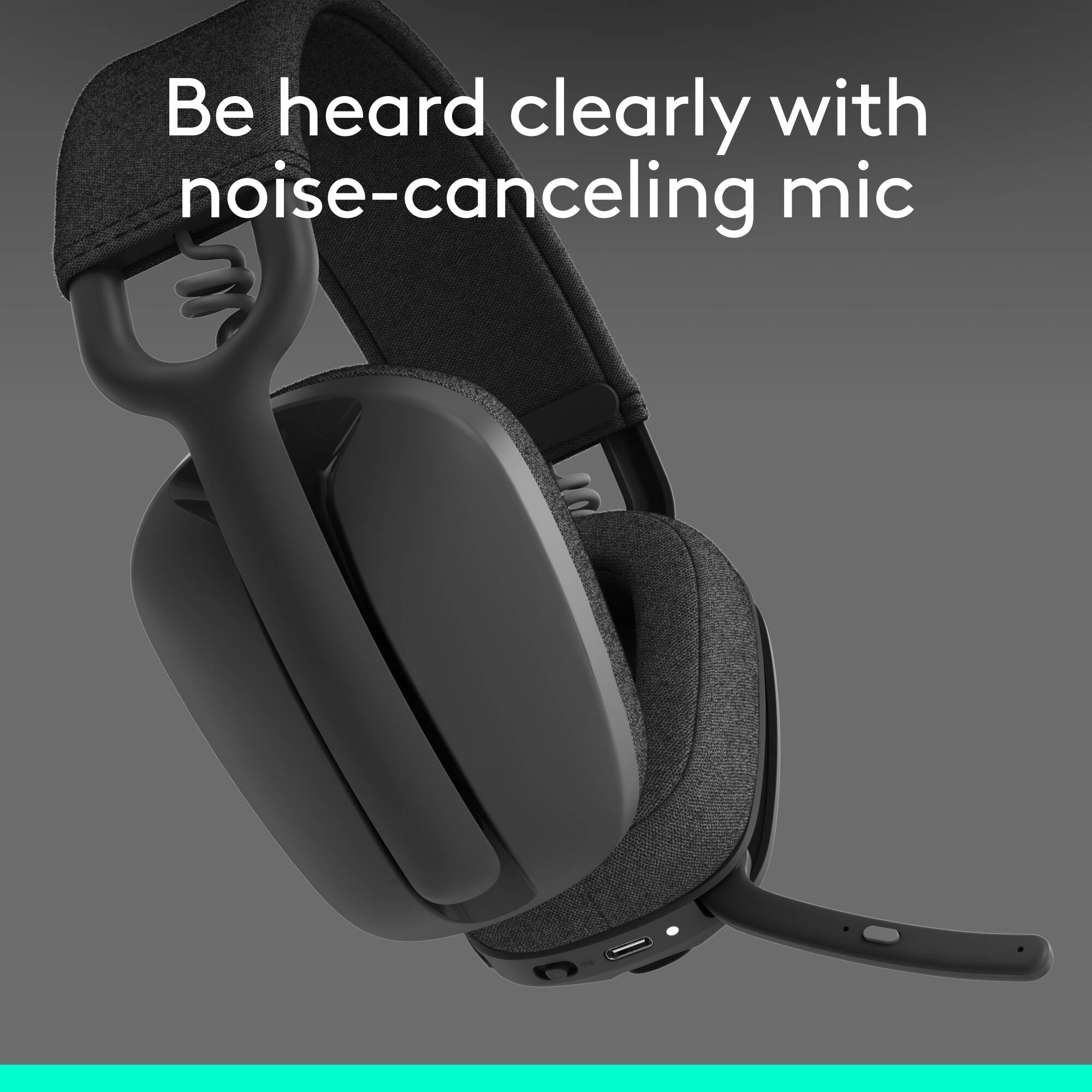 Logitech Zone Vibe 100 wireless headset in graphite with over-the-ear binaural design — view 3