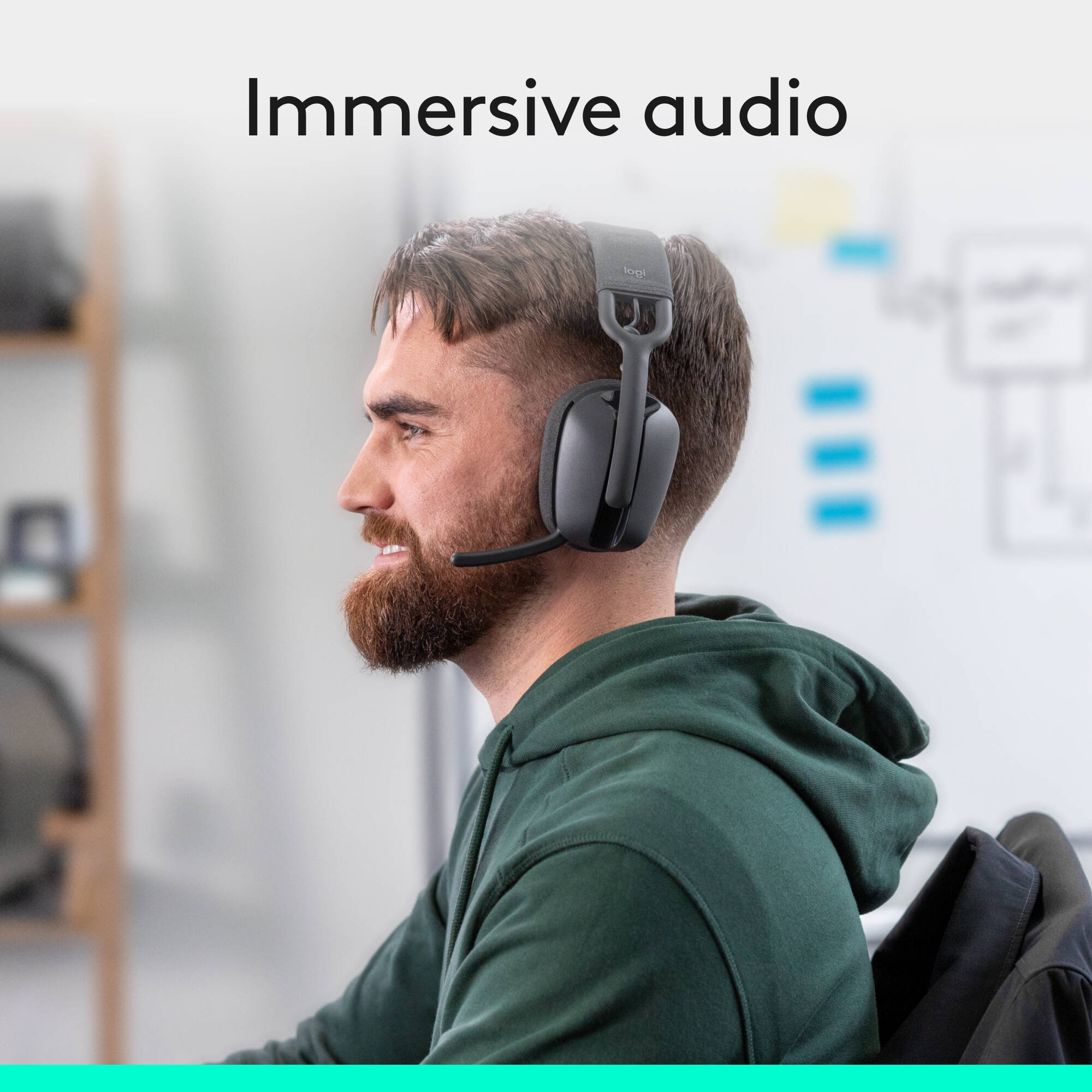 Logitech Zone Vibe 100 wireless headset in graphite with over-the-ear binaural design — view 4