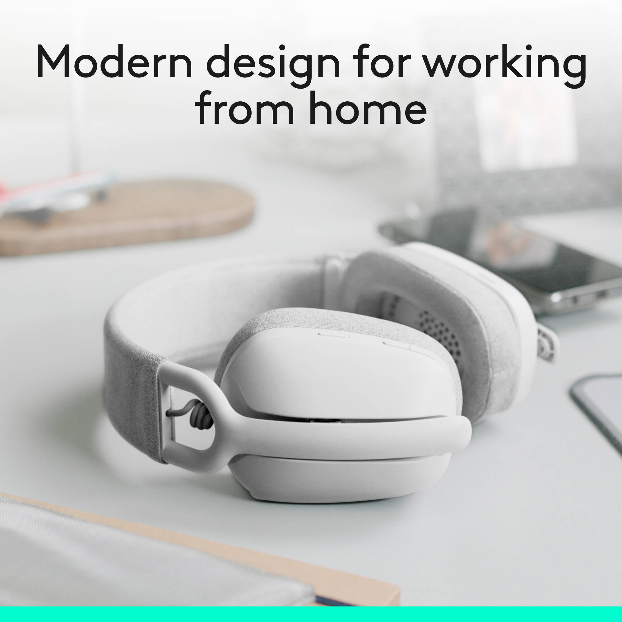 Logitech Zone Vibe 100 wireless headset in Off White with boom microphone — view 2
